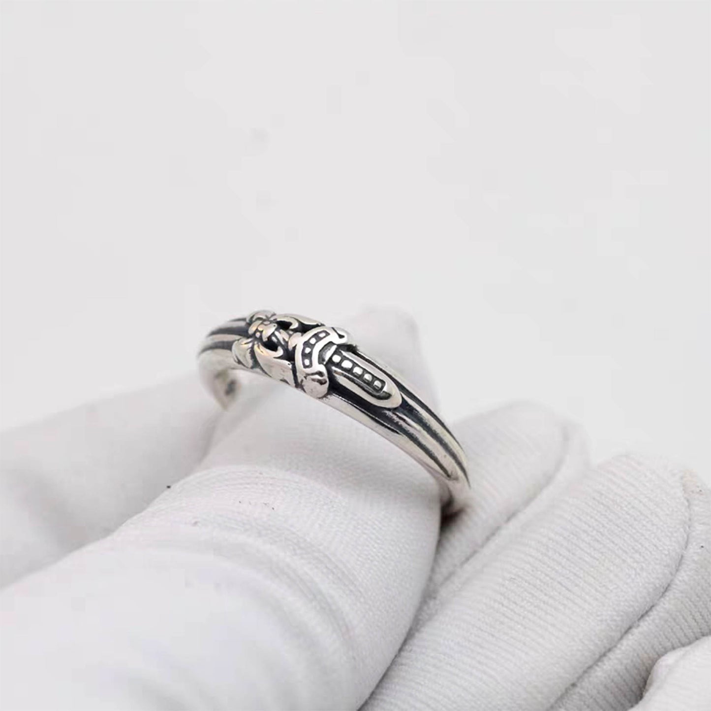 Sterling Silver Gothic Dagger Tail Ring, Chrome Hearts Punk Statement Silver Pinky Ring