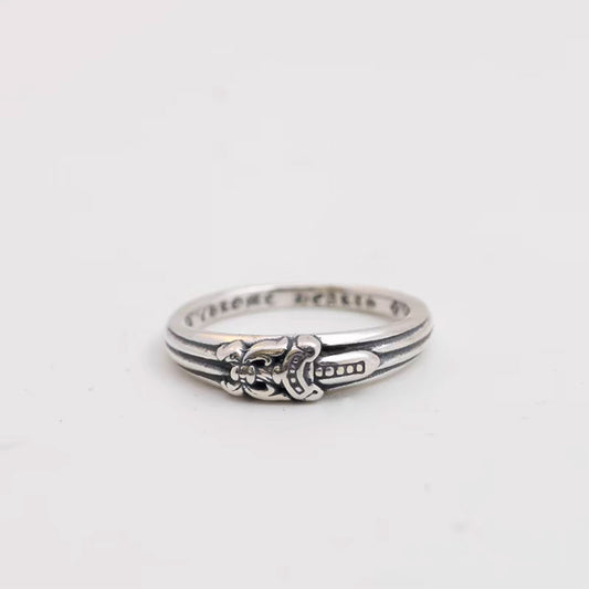 Sterling Silver Gothic Dagger Tail Ring, Chrome Hearts Punk Statement Silver Pinky Ring