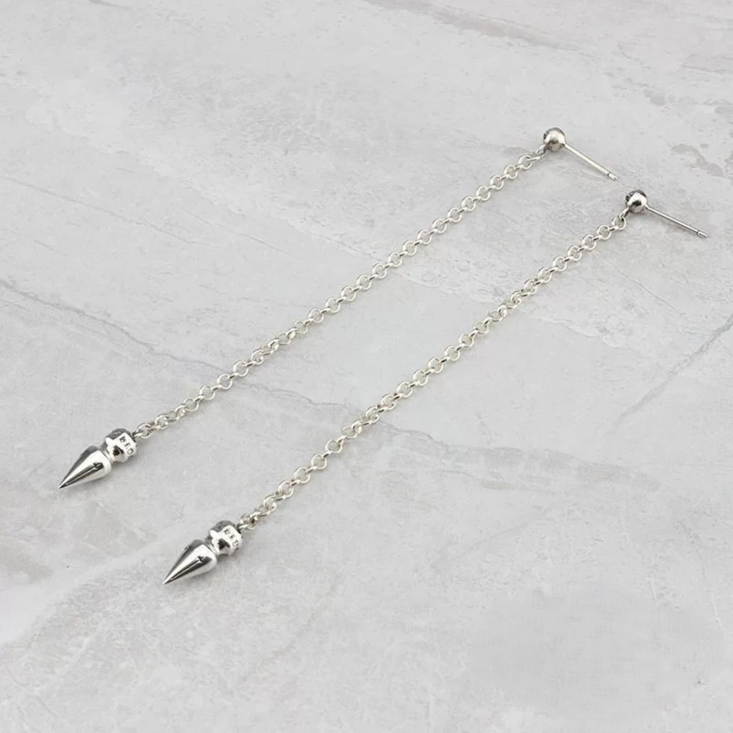 Chrome Hearts Bullet Pendant Long Chain Earring, CH Sterling Silver Punk Statement Earrings