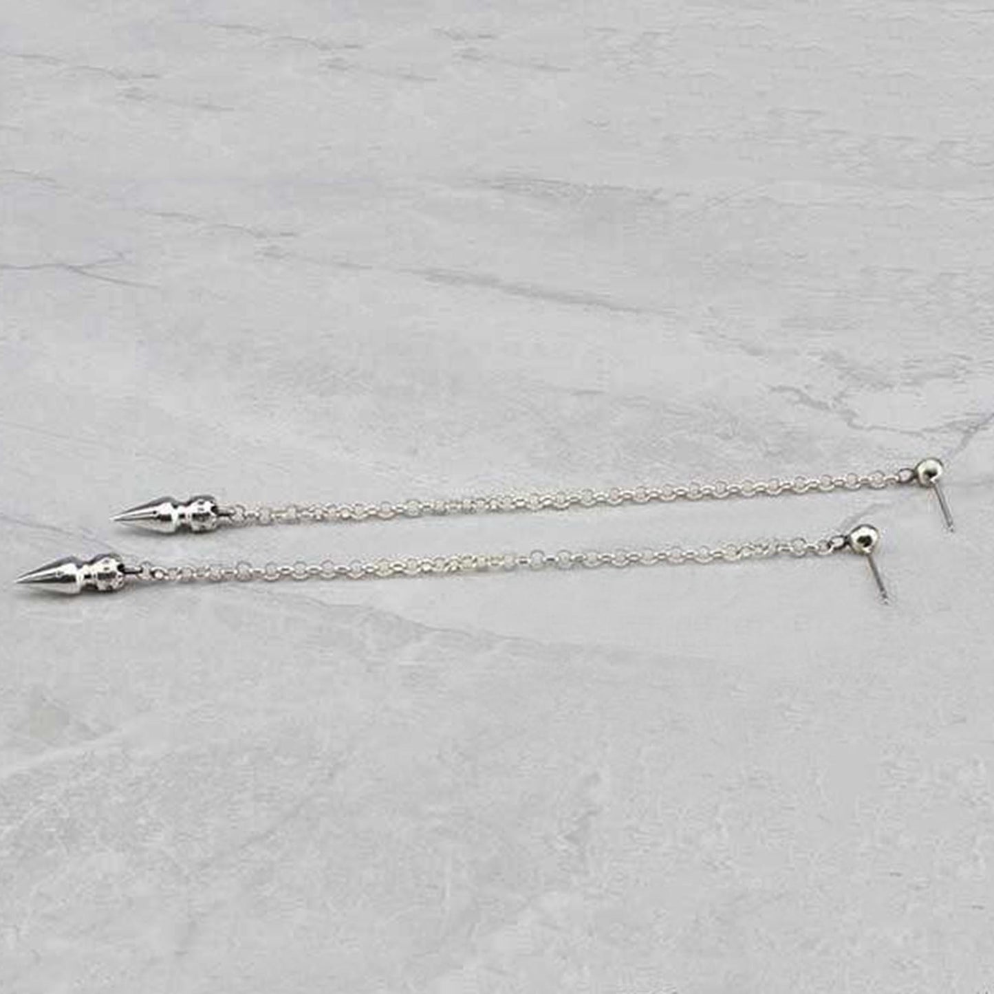 Chrome Hearts Bullet Pendant Long Chain Earring, CH Sterling Silver Punk Statement Earrings