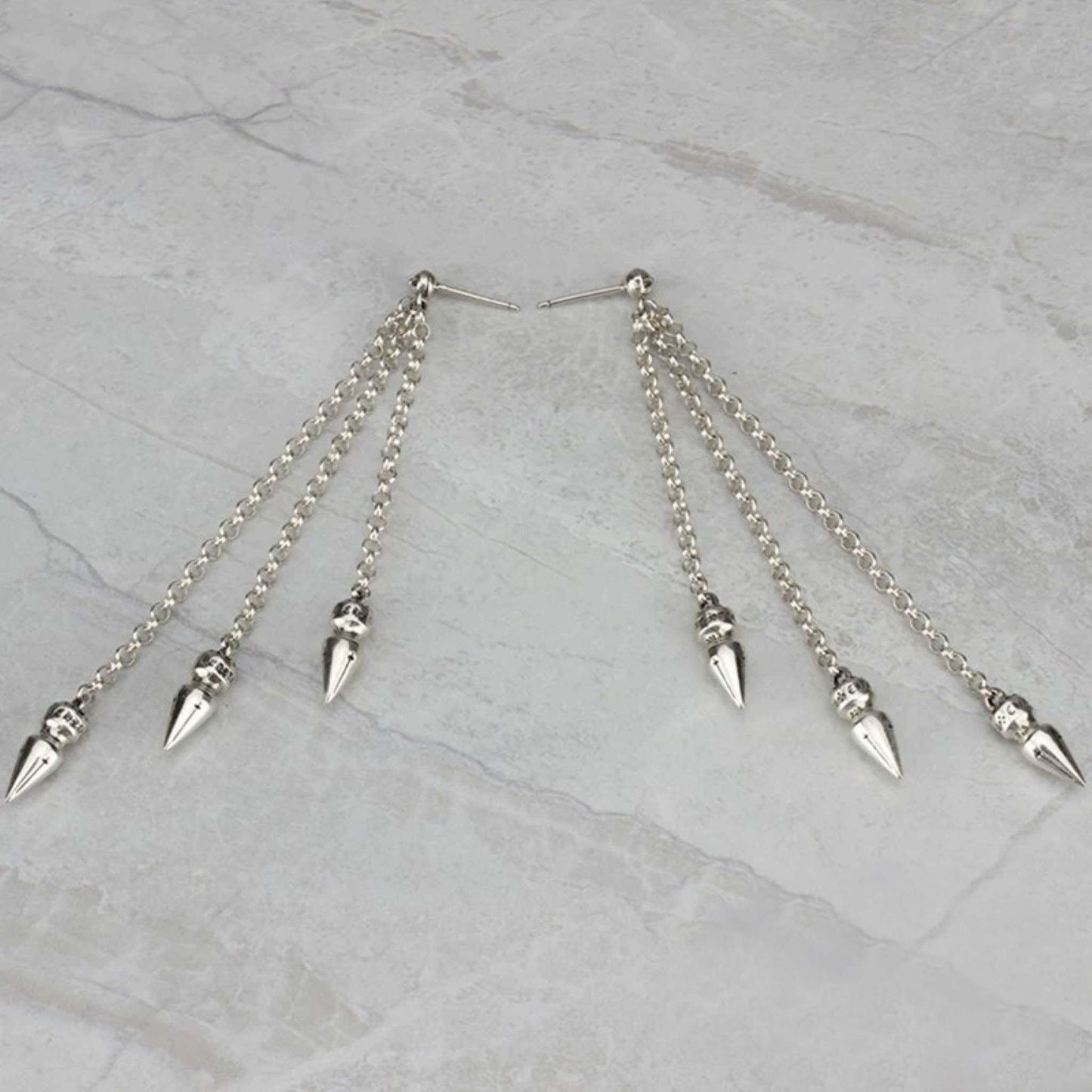 Chrome Hearts Three Bullets Tassel Earring, CH Sterling Silver Punk Statement Dangle Earrings