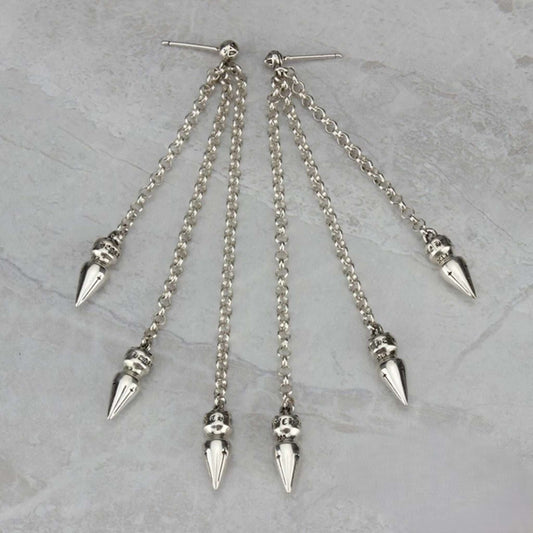 Chrome Hearts Three Bullets Tassel Earring, CH Sterling Silver Punk Statement Dangle Earrings