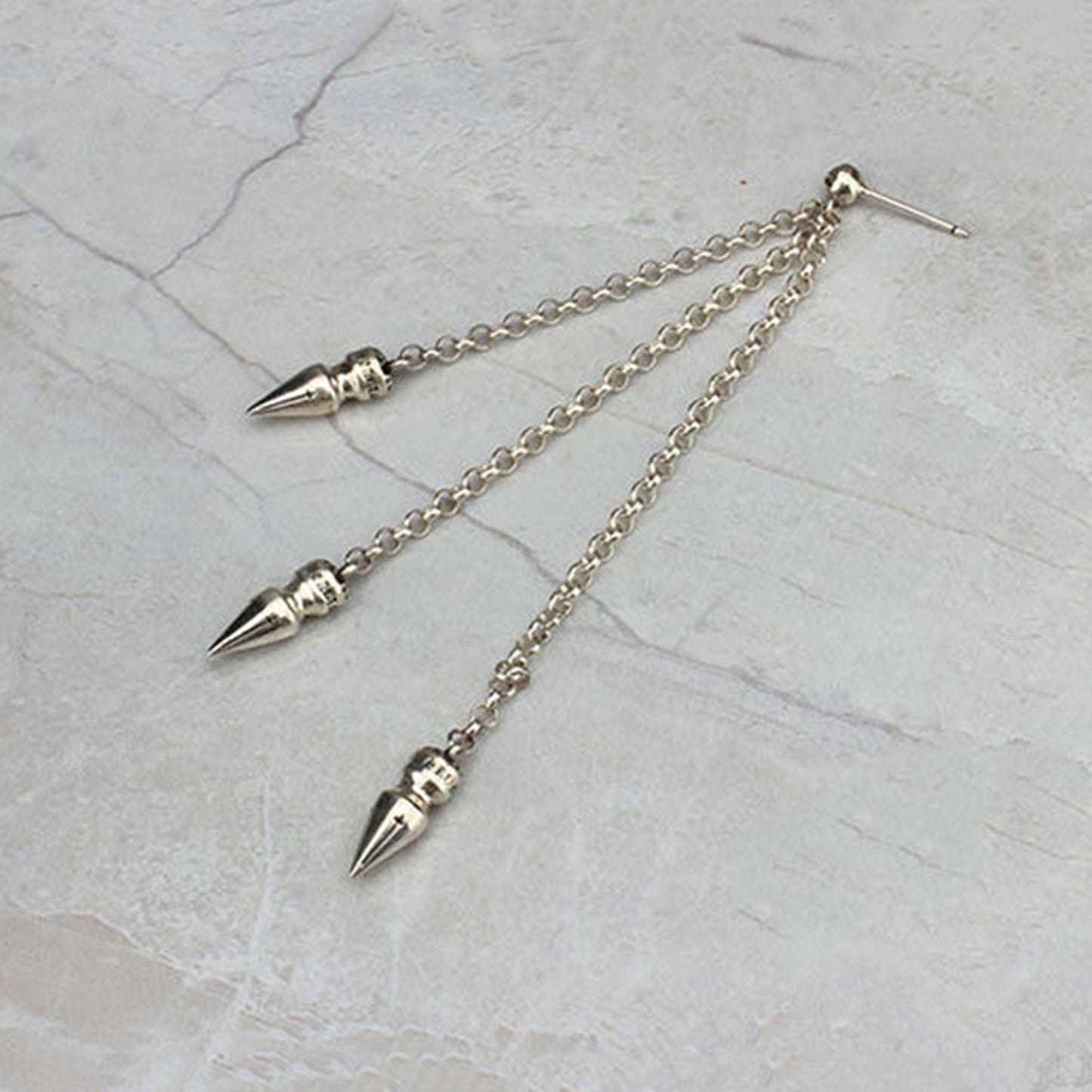 Chrome Hearts Three Bullets Tassel Earring, CH Sterling Silver Punk Statement Dangle Earrings