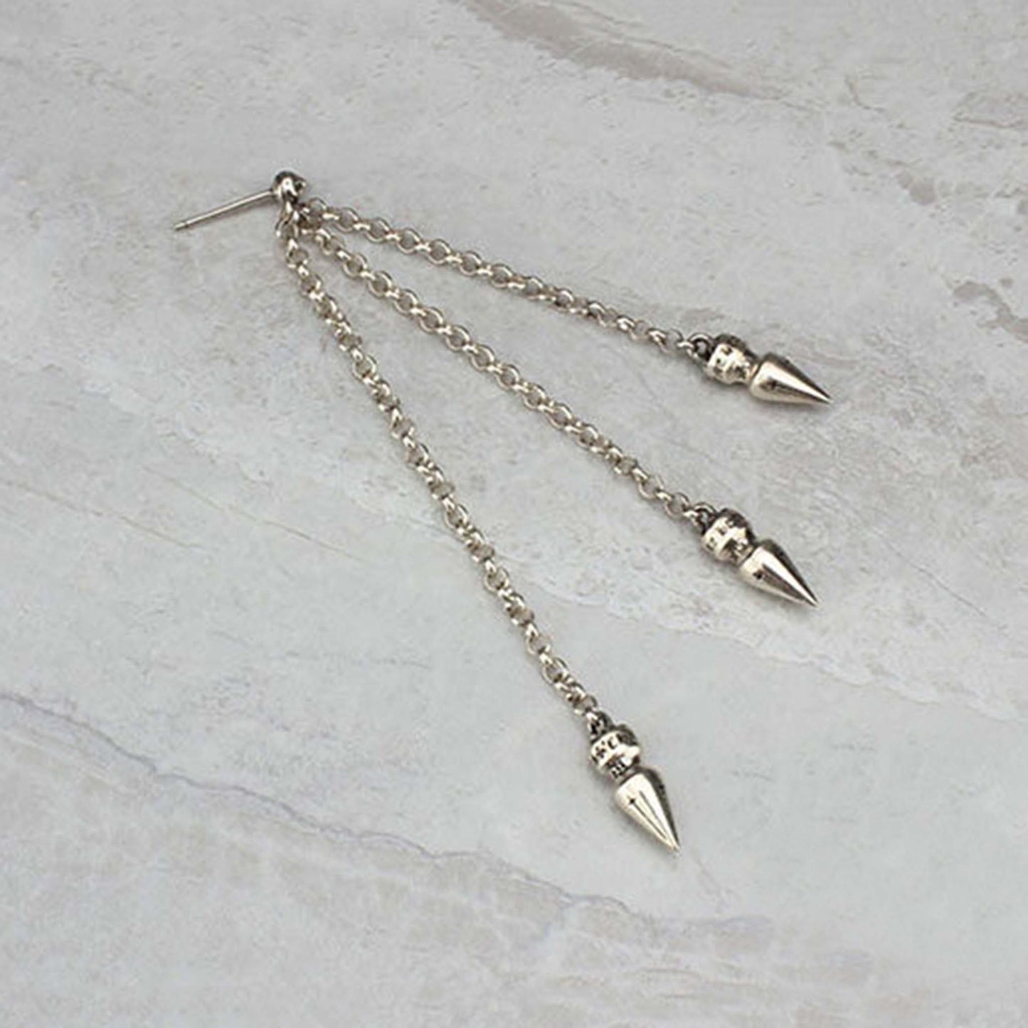 Chrome Hearts Three Bullets Tassel Earring, CH Sterling Silver Punk Statement Dangle Earrings