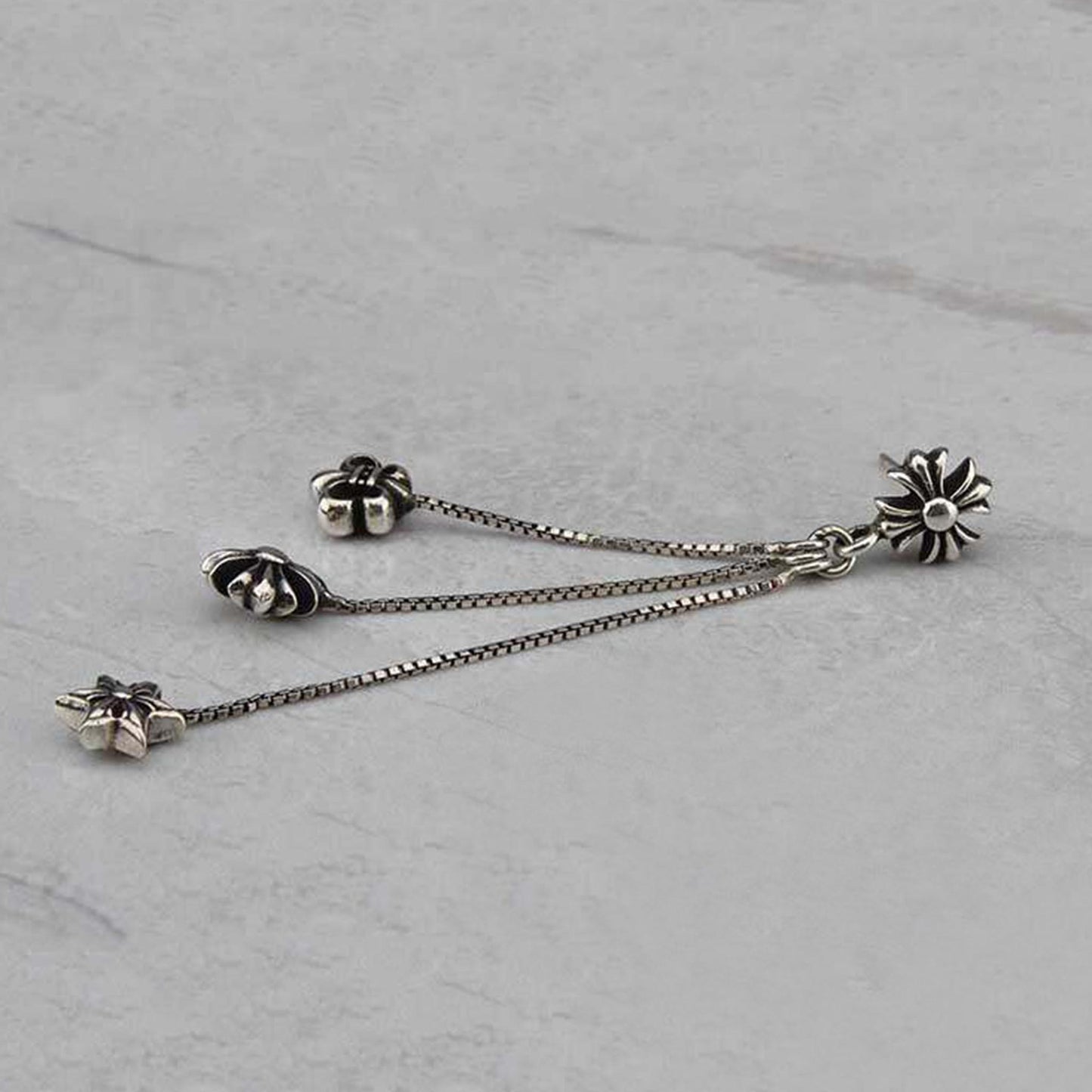 Chrome Hearts Gothic Cross Tassel Earring, Sterling Silver Punk Statement Dangle Earrings