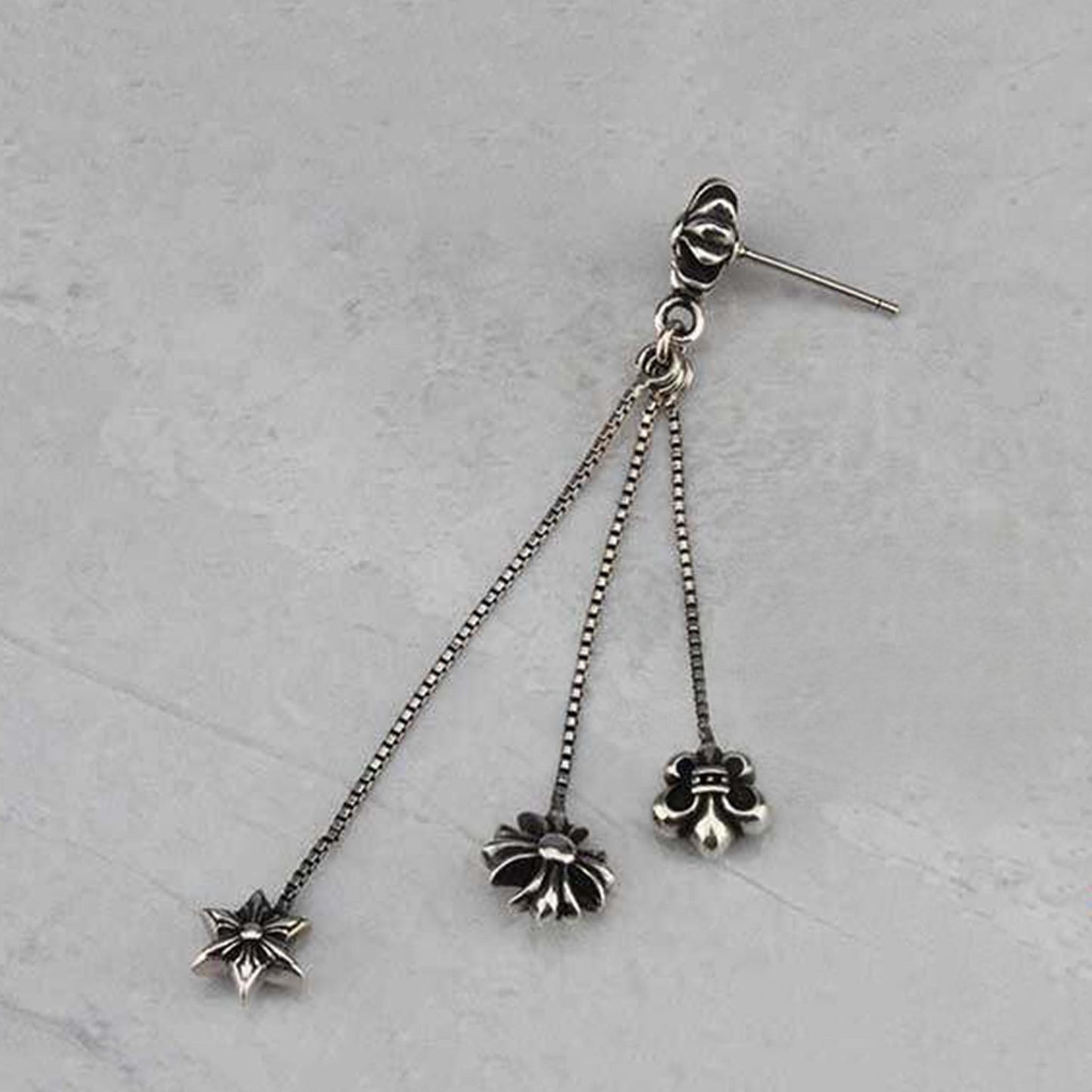Chrome Hearts Gothic Cross Tassel Earring, Sterling Silver Punk Statement Dangle Earrings