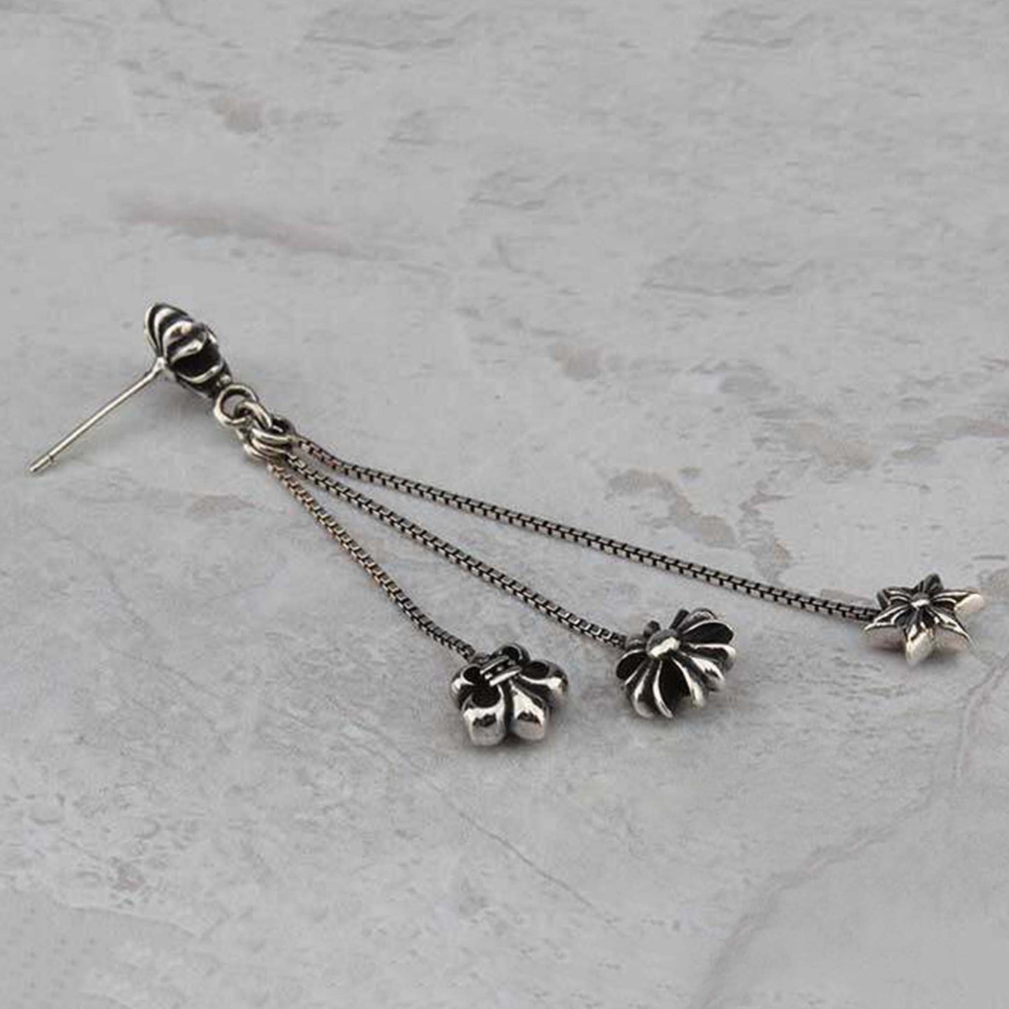 Chrome Hearts Gothic Cross Tassel Earring, Sterling Silver Punk Statement Dangle Earrings