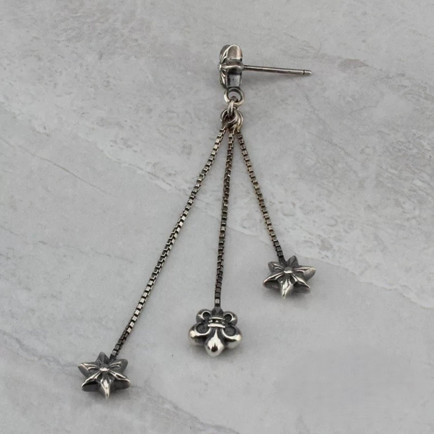 Sterling Silver Tassel Earring, Chrome Hearts Gothic Punk Statement Drop Dangle Earrings