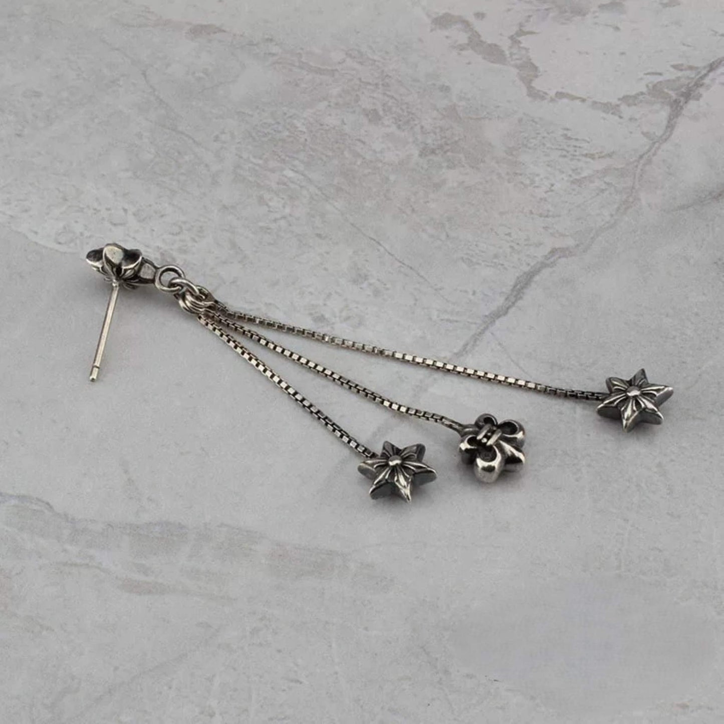 Sterling Silver Tassel Earring, Chrome Hearts Gothic Punk Statement Drop Dangle Earrings