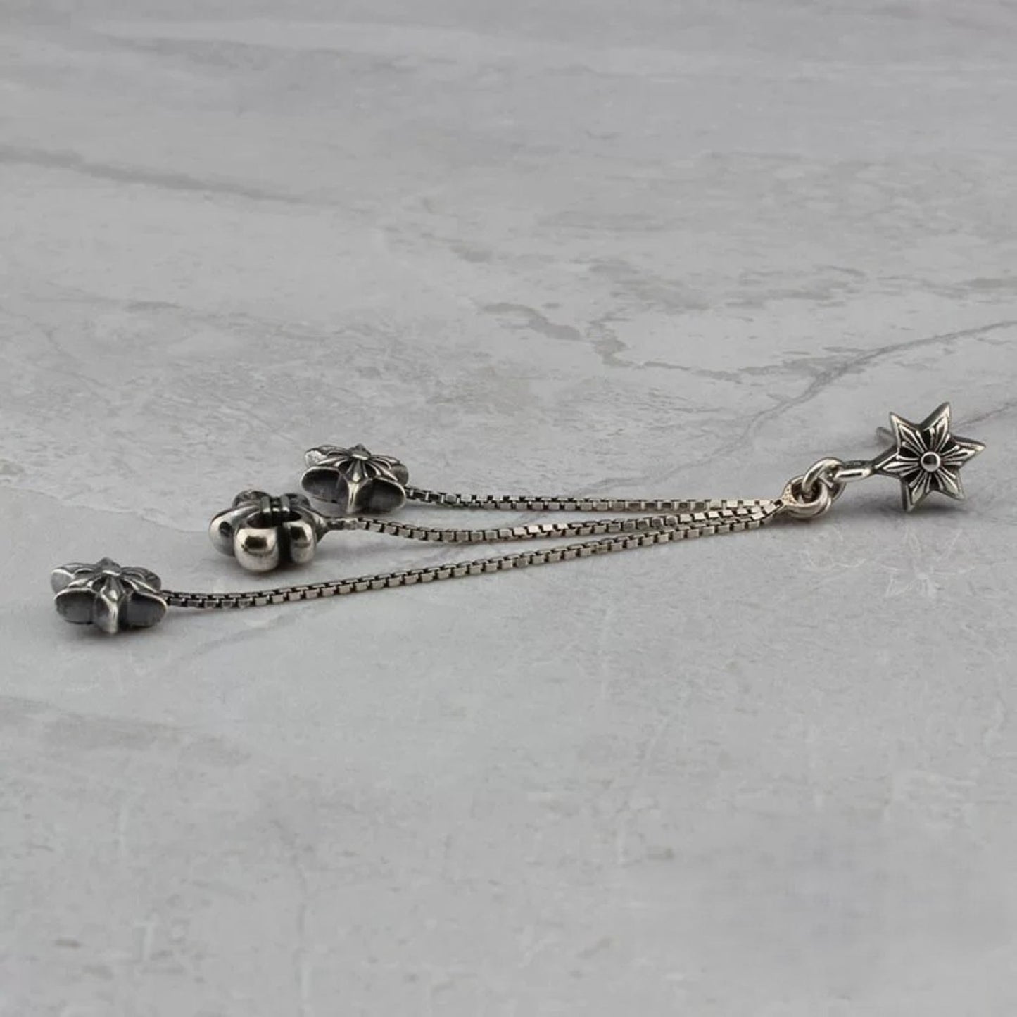 Sterling Silver Tassel Earring, Chrome Hearts Gothic Punk Statement Drop Dangle Earrings