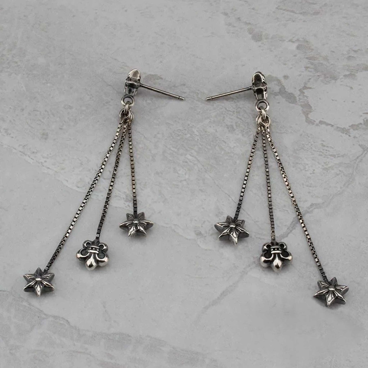 Sterling Silver Tassel Earring, Chrome Hearts Gothic Punk Statement Drop Dangle Earrings