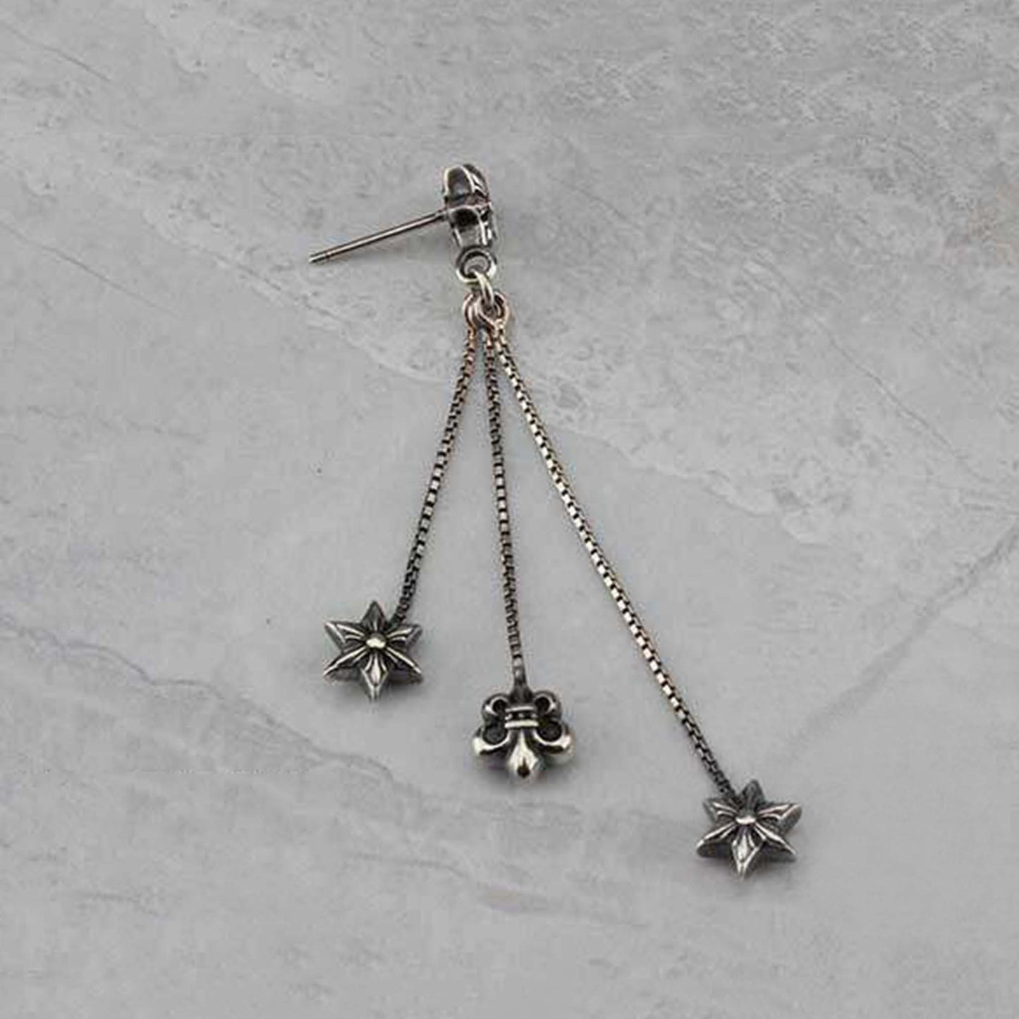 Sterling Silver Tassel Earring, Chrome Hearts Gothic Punk Statement Drop Dangle Earrings