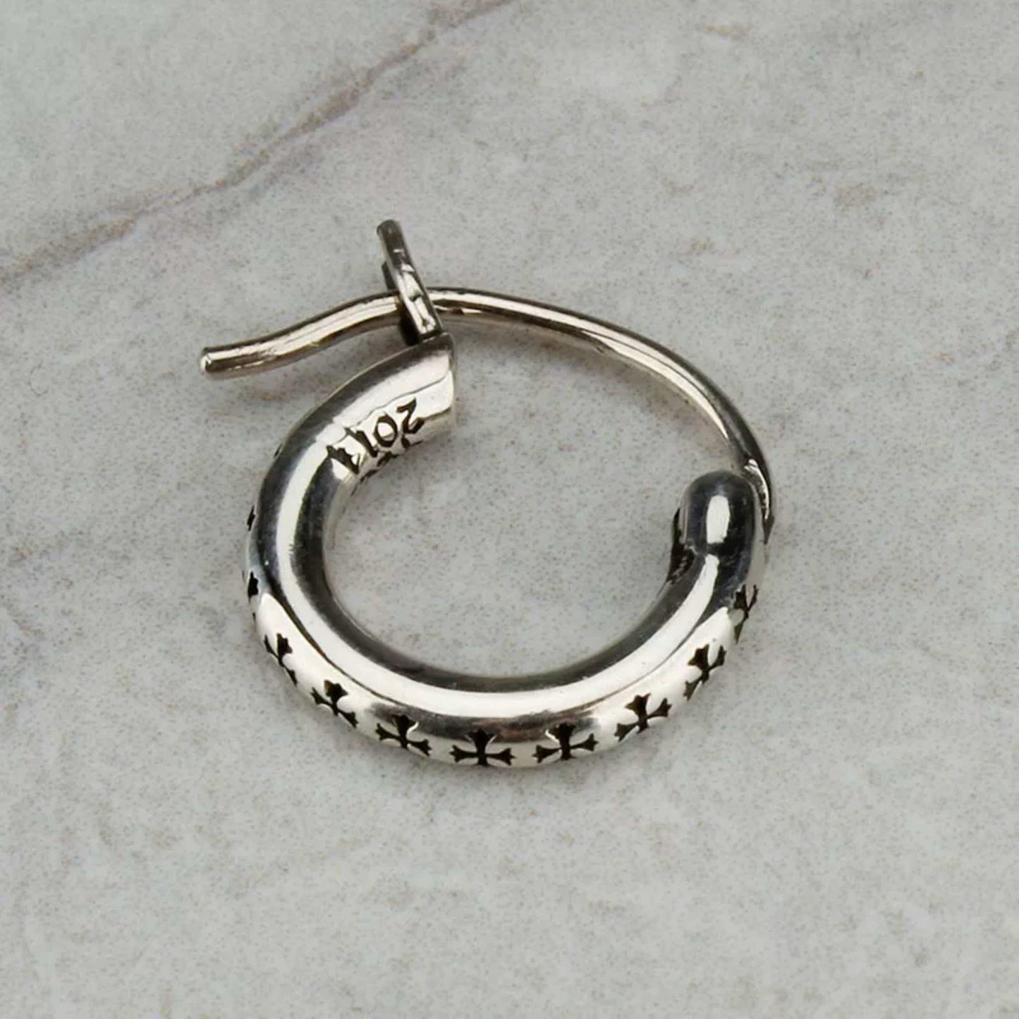 Chrome Hearts Gothic Tiny Crosses Hoop Earrings, 925 Silver Punk Statement Earrings