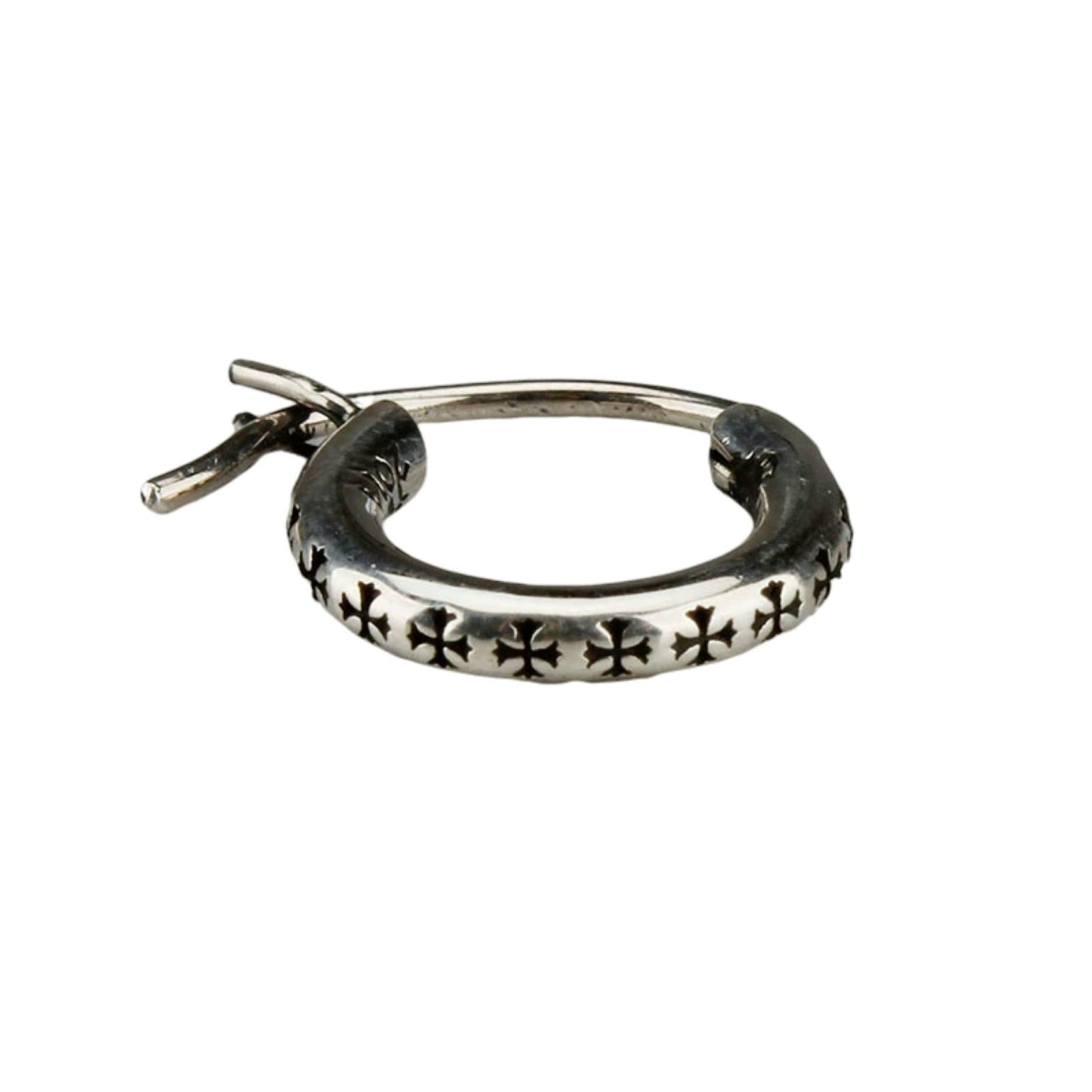 Chrome Hearts Gothic Tiny Crosses Hoop Earrings, 925 Silver Punk Statement Earrings