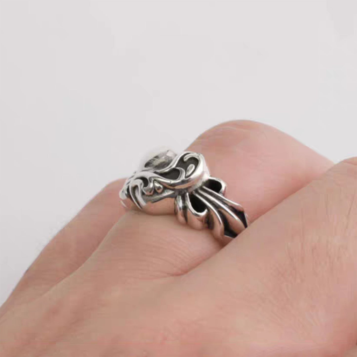 Sterling Silver Gothic Heart Shape Ring, Chrome Hearts Punk Statement Rings