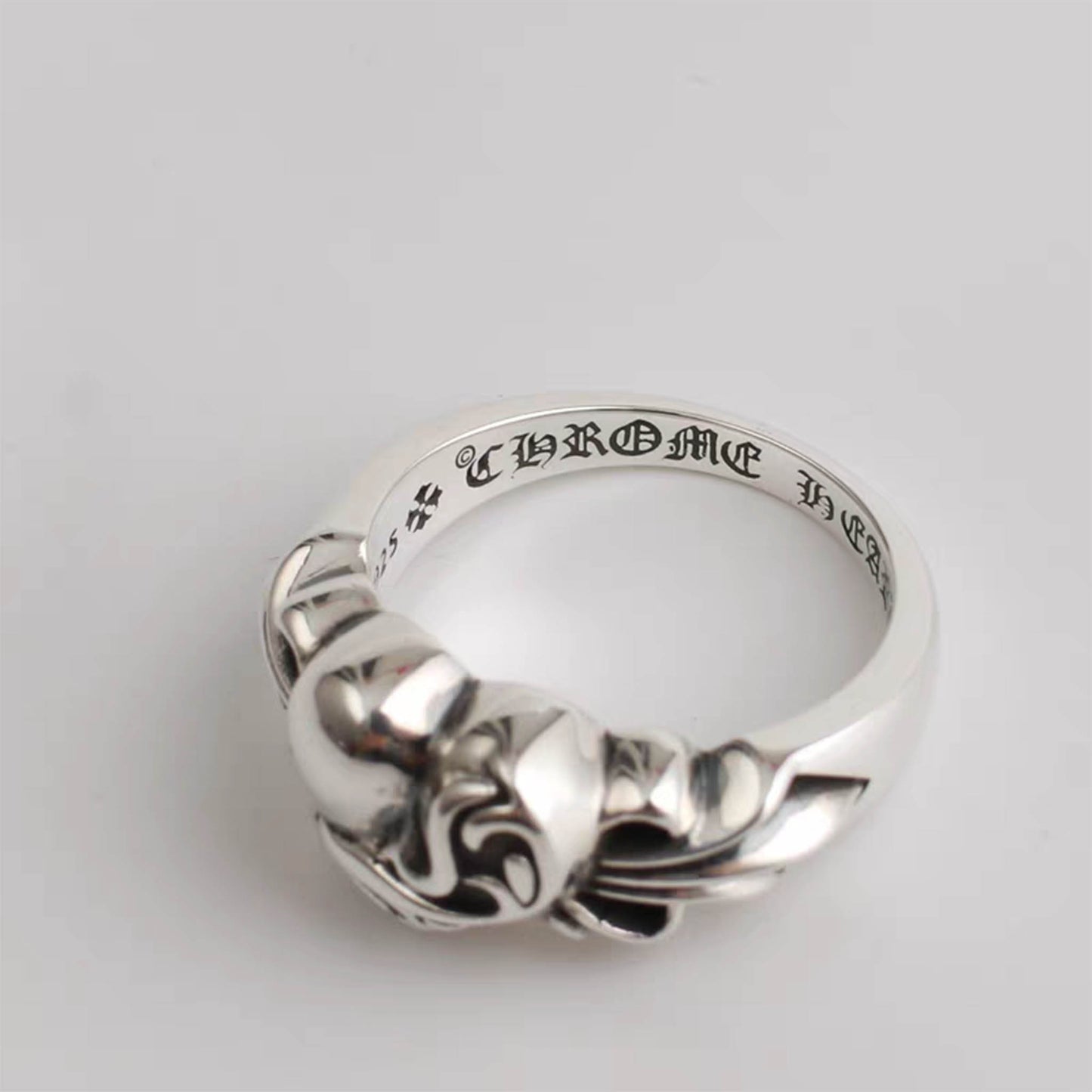 Sterling Silver Gothic Heart Shape Ring, Chrome Hearts Punk Statement Rings