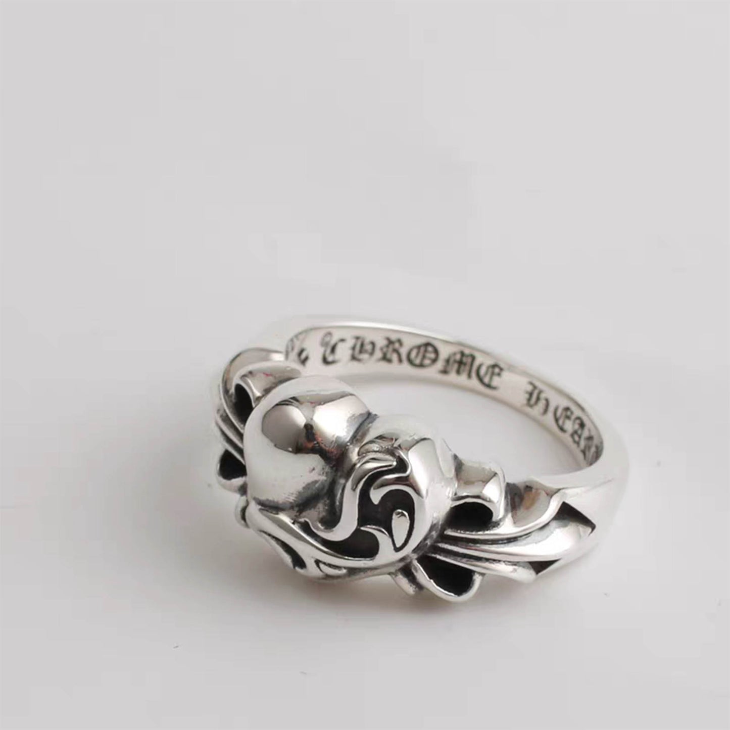 Sterling Silver Gothic Heart Shape Ring, Chrome Hearts Punk Statement Rings