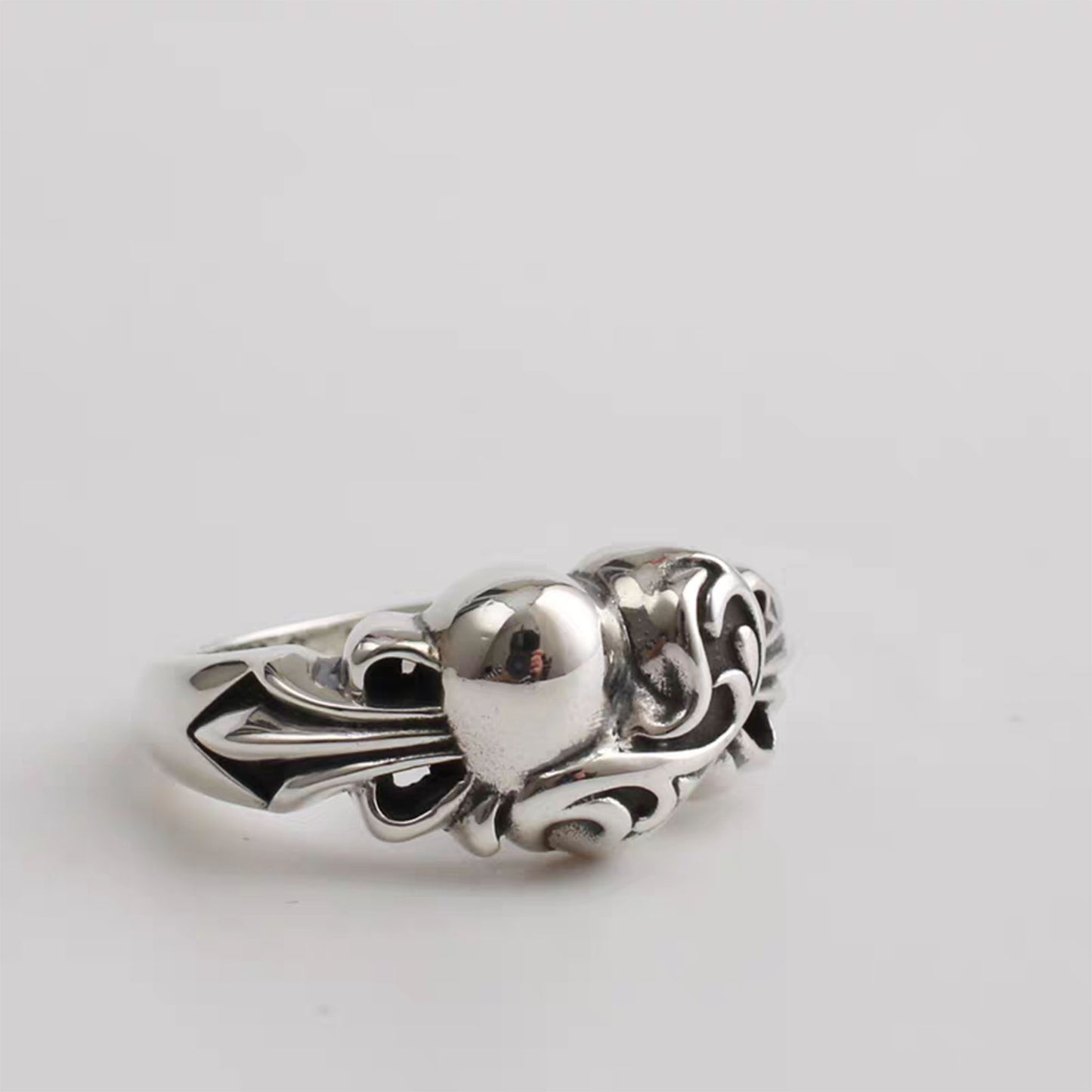 Sterling Silver Gothic Heart Shape Ring, Chrome Hearts Punk Statement Rings