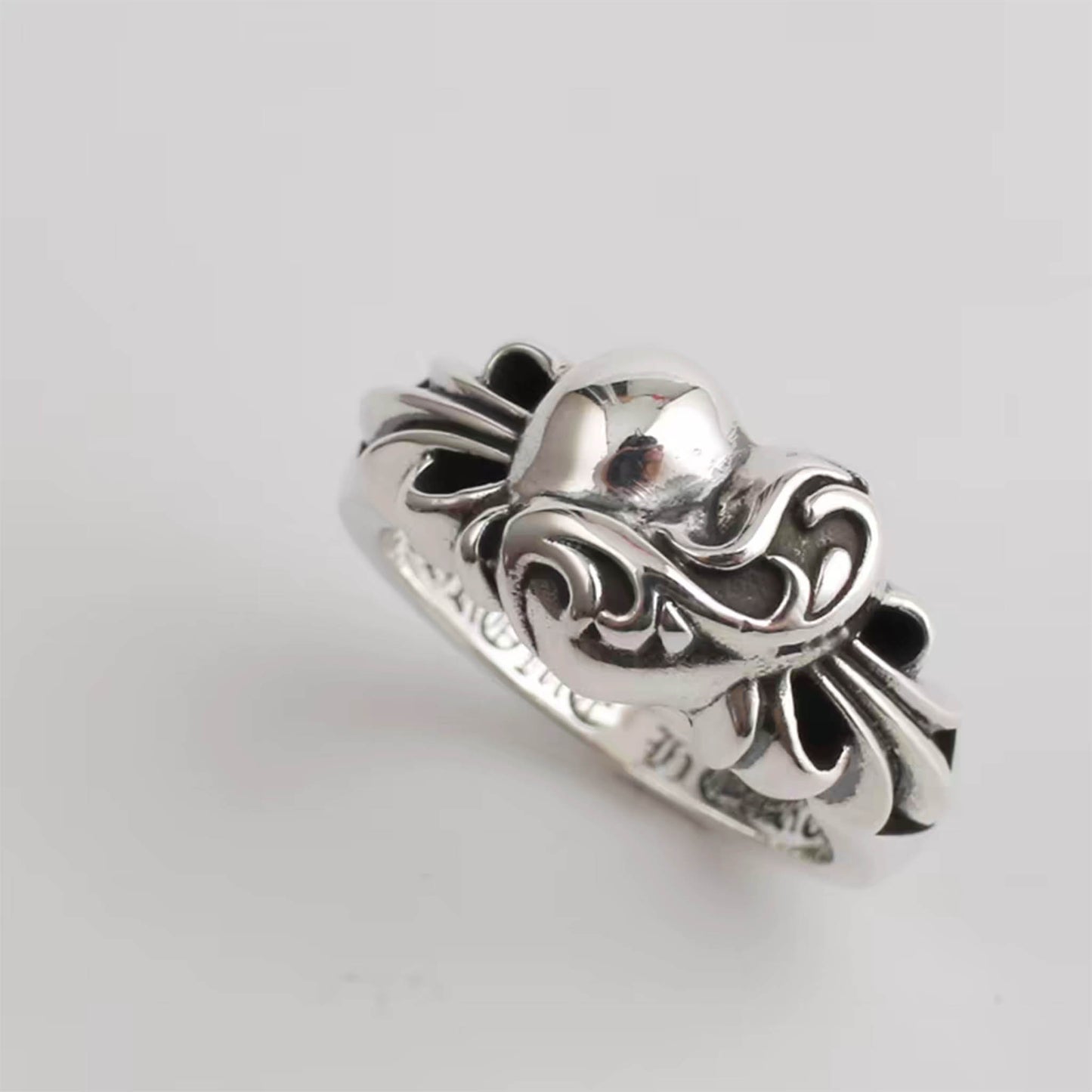 Sterling Silver Gothic Heart Shape Ring, Chrome Hearts Punk Statement Rings