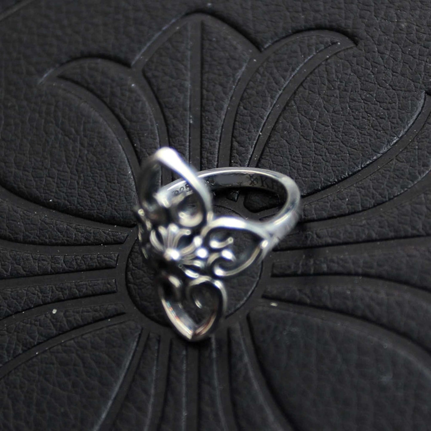 925 Silver Hollow Cross Flower Shape Ring, Chrome Hearts Punk Statement Ring for Couples