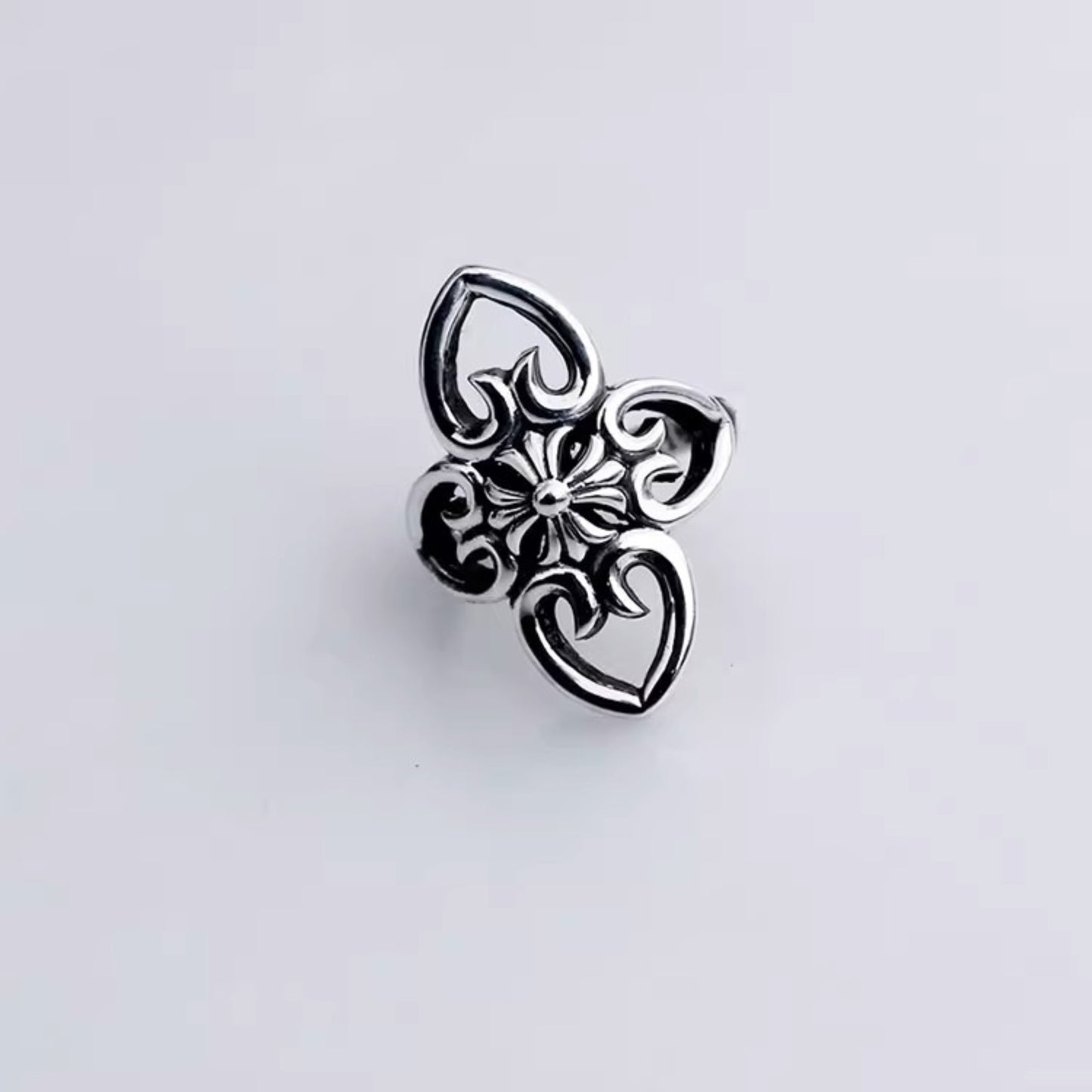 925 Silver Hollow Cross Flower Shape Ring, Chrome Hearts Punk Statement Ring for Couples