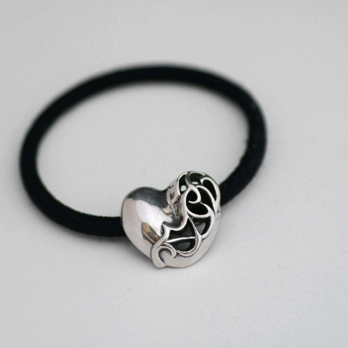 Chrome Hearts Hollow Heart Hair Ties & Bracelets, Sterling Silver Punk Statement Ponytail Holder