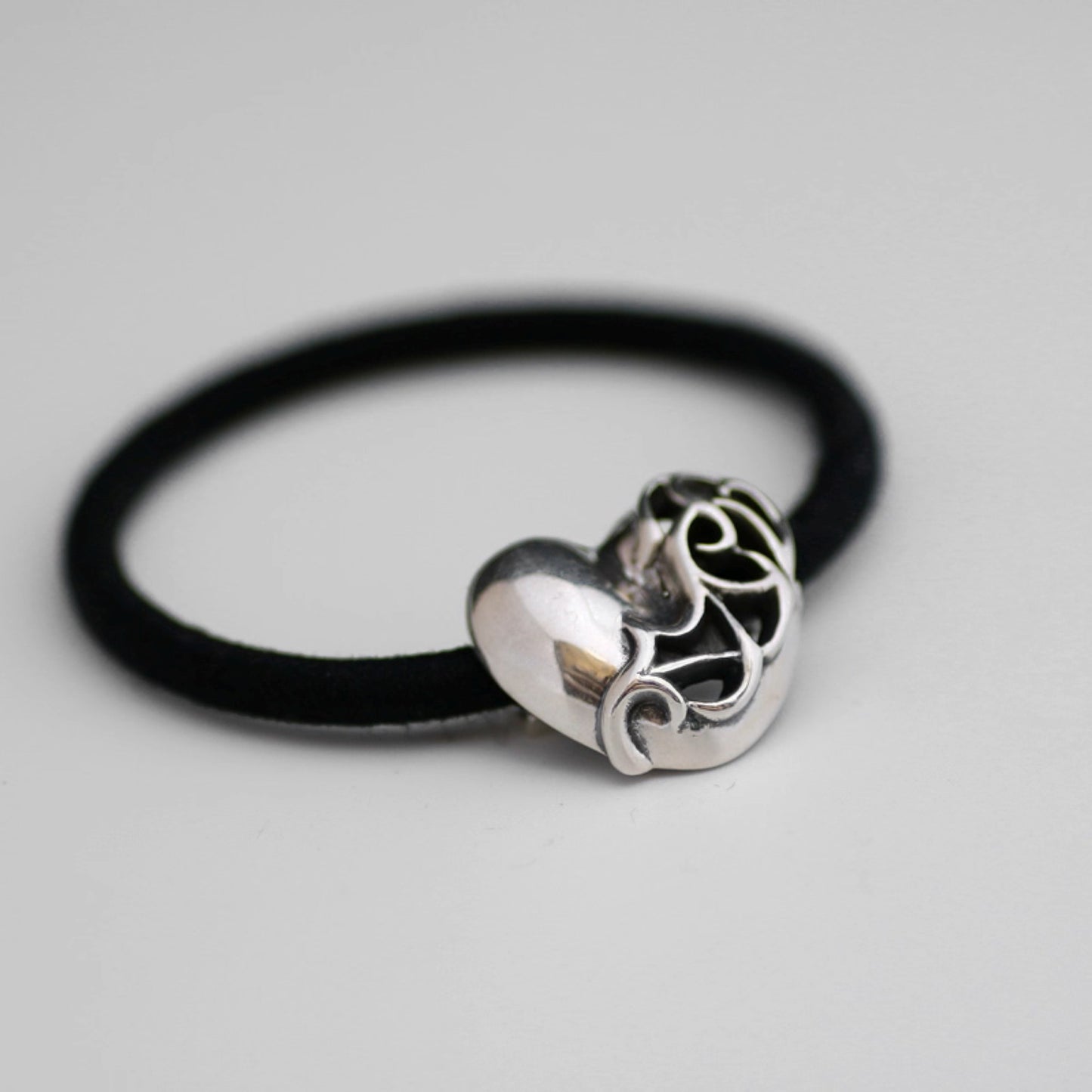 Chrome Hearts Hollow Heart Hair Ties & Bracelets, Sterling Silver Punk Statement Ponytail Holder