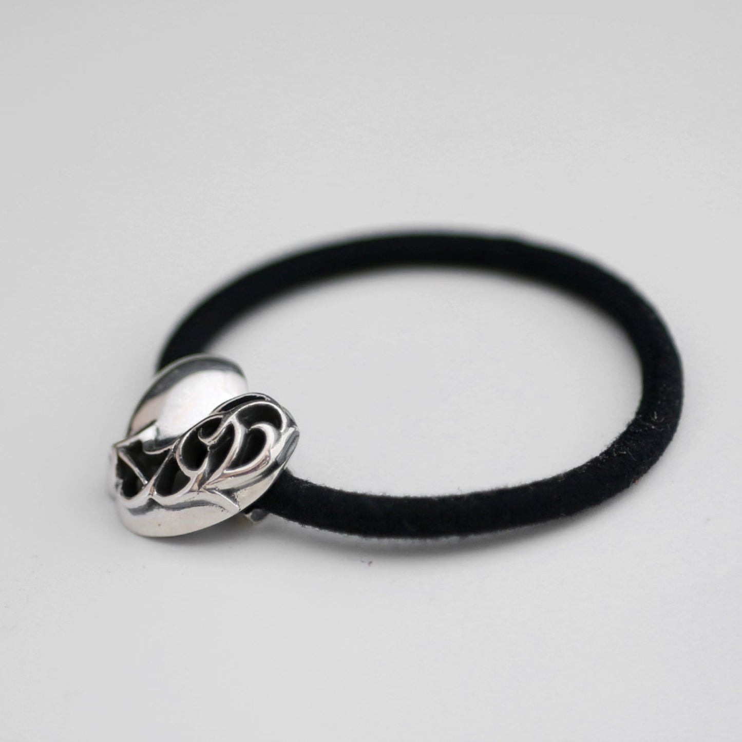 Chrome Hearts Hollow Heart Hair Ties & Bracelets, Sterling Silver Punk Statement Ponytail Holder