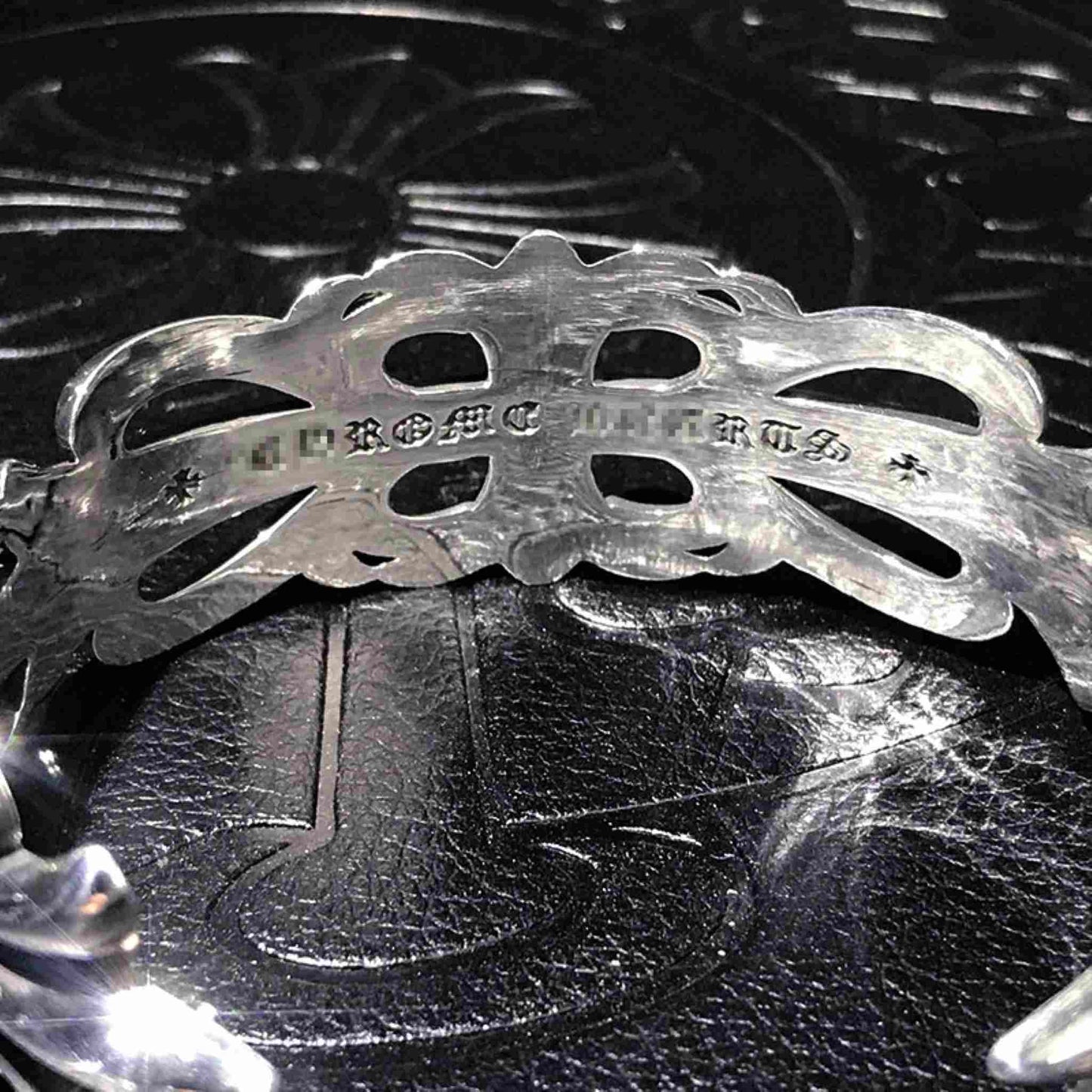 Chrome Hearts Hollow Cross Flower Chunky Open Bracelet, 925 Silver Punk Statement Bangle for Couples