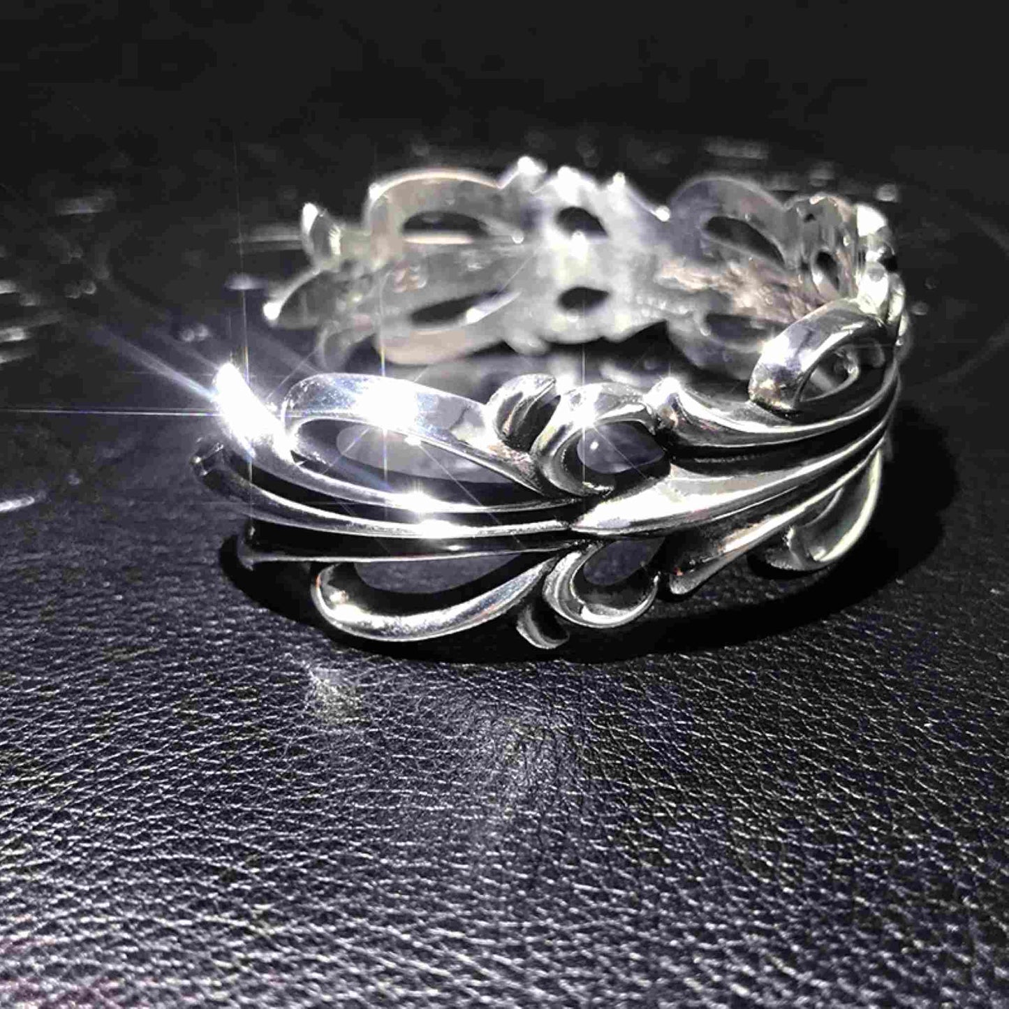Chrome Hearts Hollow Cross Flower Chunky Open Bracelet, 925 Silver Punk Statement Bangle for Couples