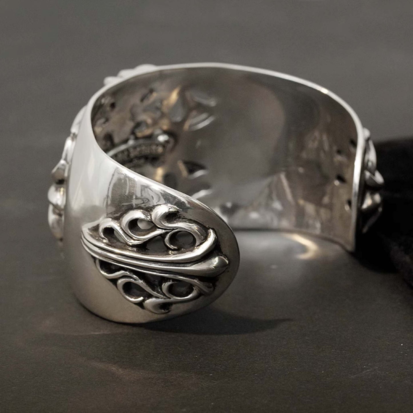 925 Silver Gothic Cross Chunky Open Bracelet, Chrome Hearts Domineering Punk Statement Bangle