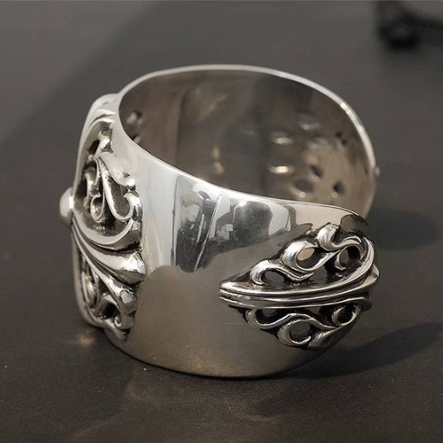 925 Silver Gothic Cross Chunky Open Bracelet, Chrome Hearts Domineering Punk Statement Bangle