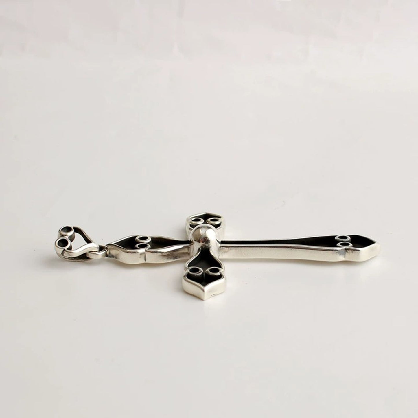 Chrome Hearts Large Flower-shaped Cross Necklace Pendant, Sterling Silver Statement Gothic Cross Charm