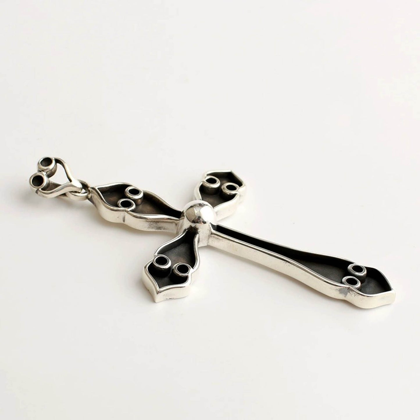 Chrome Hearts Large Flower-shaped Cross Necklace Pendant, Sterling Silver Statement Gothic Cross Charm