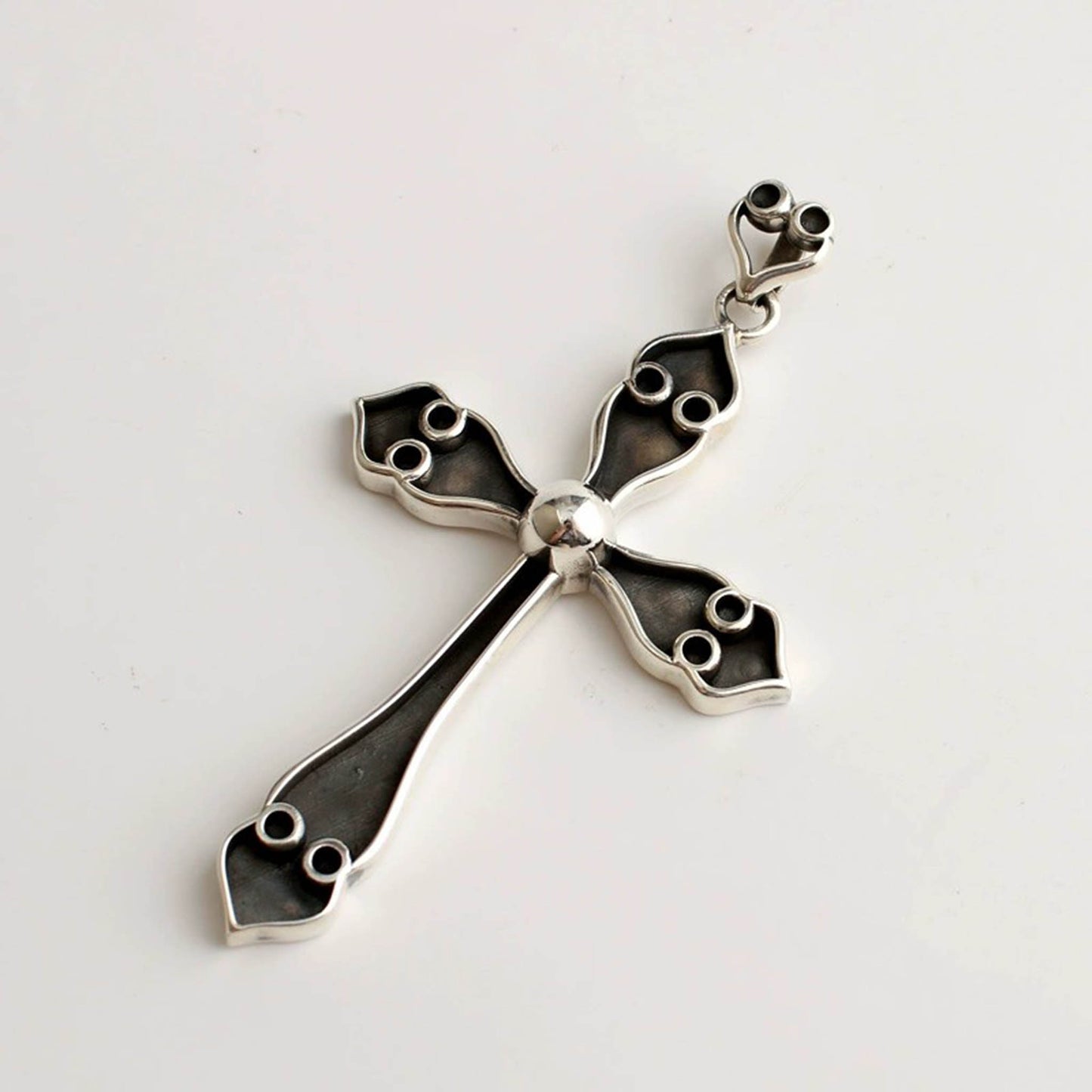 Chrome Hearts Large Flower-shaped Cross Necklace Pendant, Sterling Silver Statement Gothic Cross Charm
