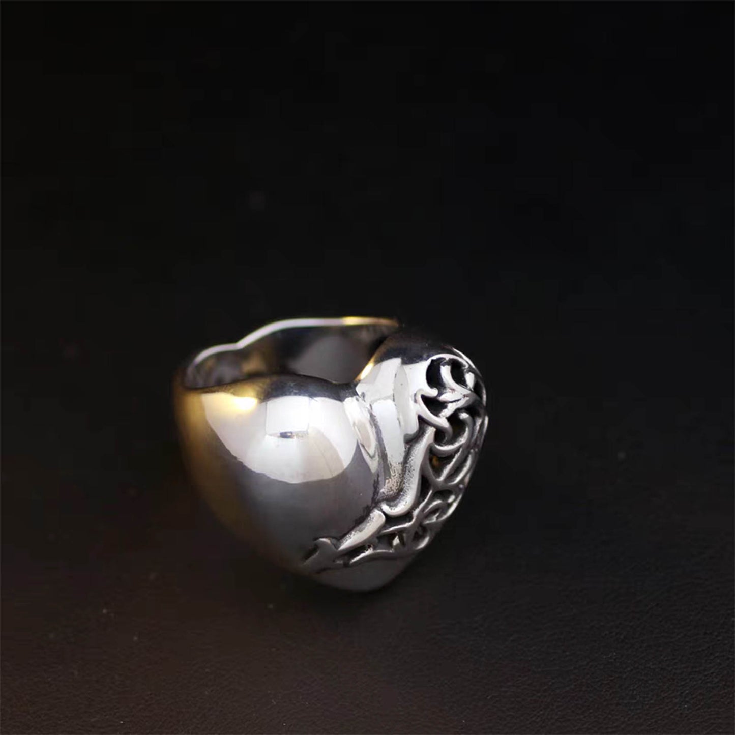 Chrome Hearts Large Hollow Heart Shape Ring, Sterling Silver Punk Statement Rings