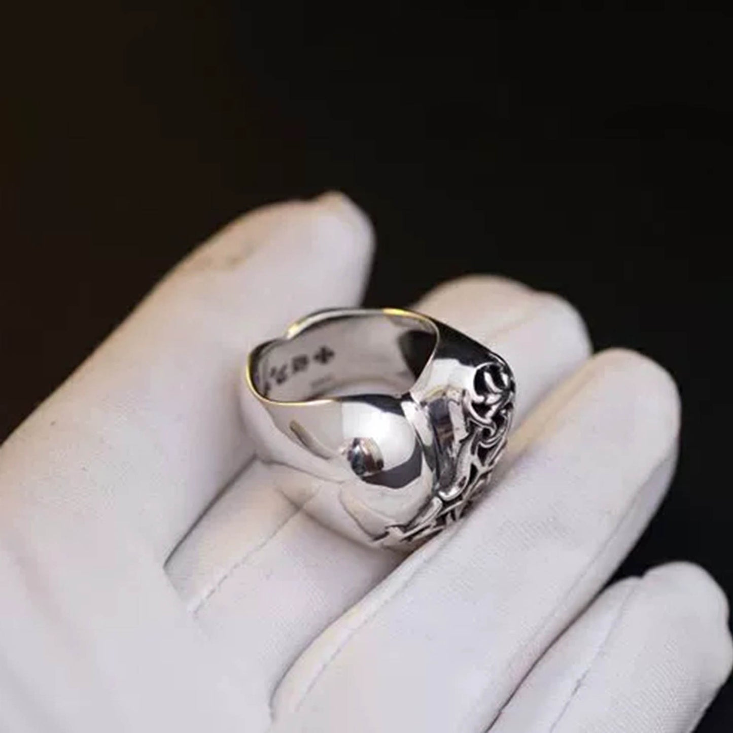 Chrome Hearts Large Hollow Heart Shape Ring, Sterling Silver Punk Statement Rings