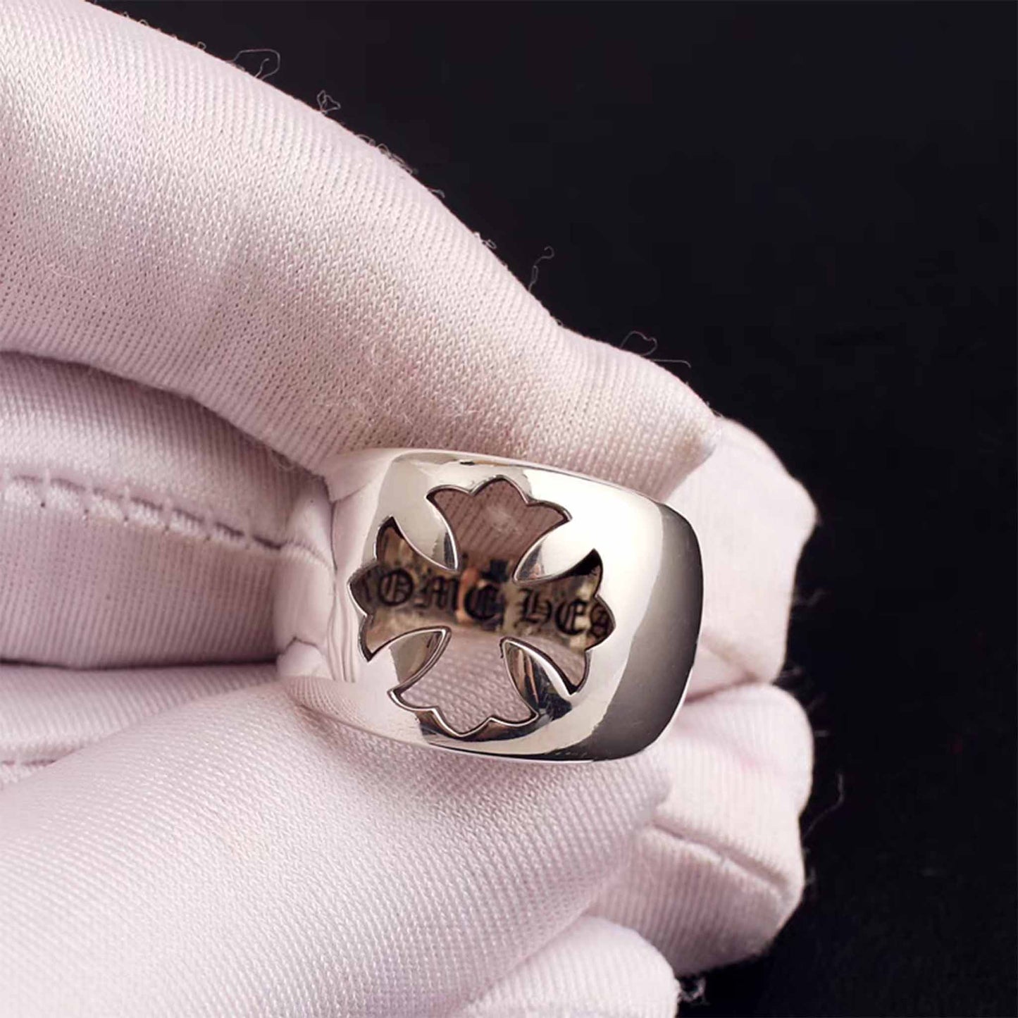 Chrome Hearts Large Hollow Cross Ring, Sterling Silver Punk Statement Rings