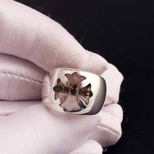 Chrome Hearts Large Hollow Cross Ring, Sterling Silver Punk Statement Rings