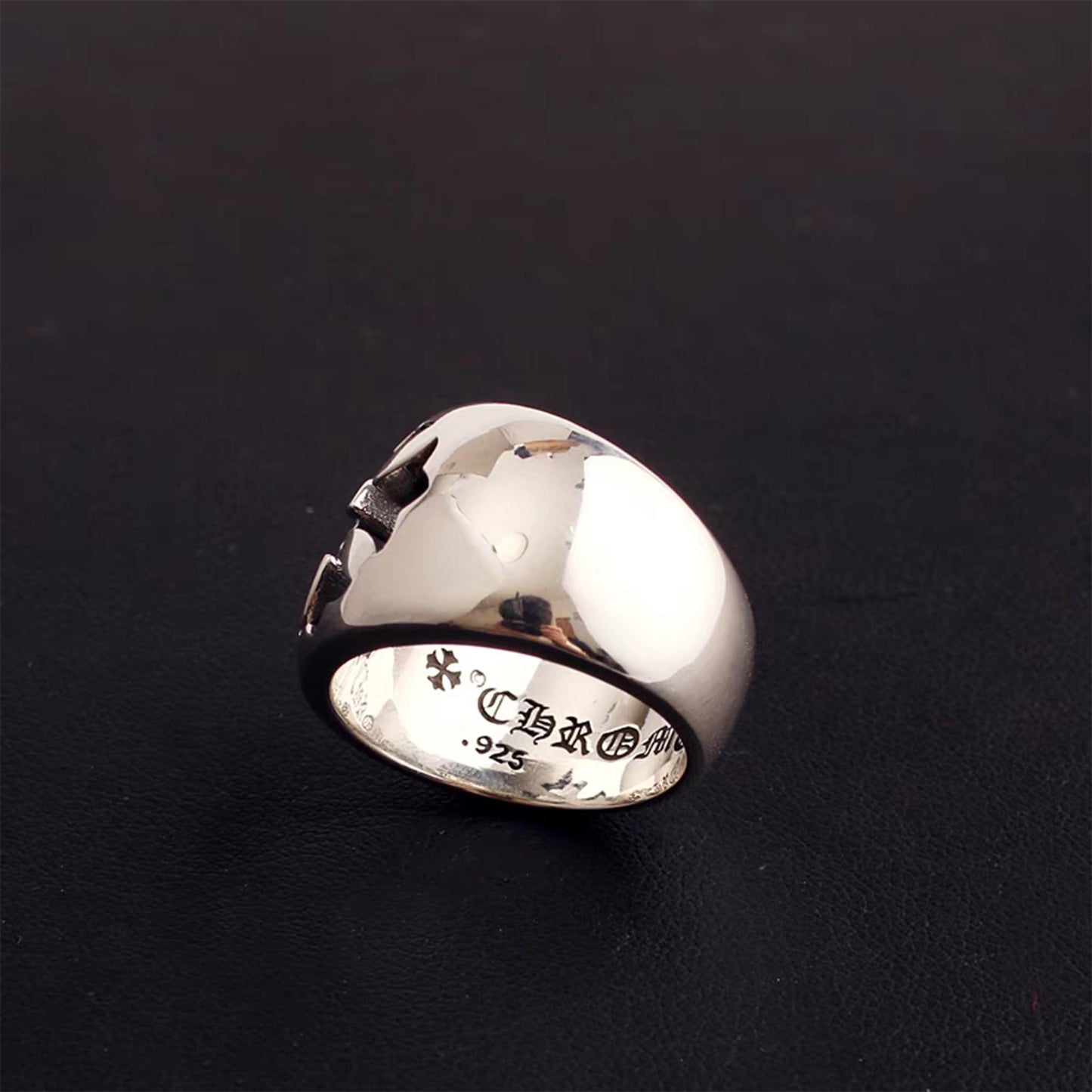 Chrome Hearts Large Hollow Cross Ring, Sterling Silver Punk Statement Rings