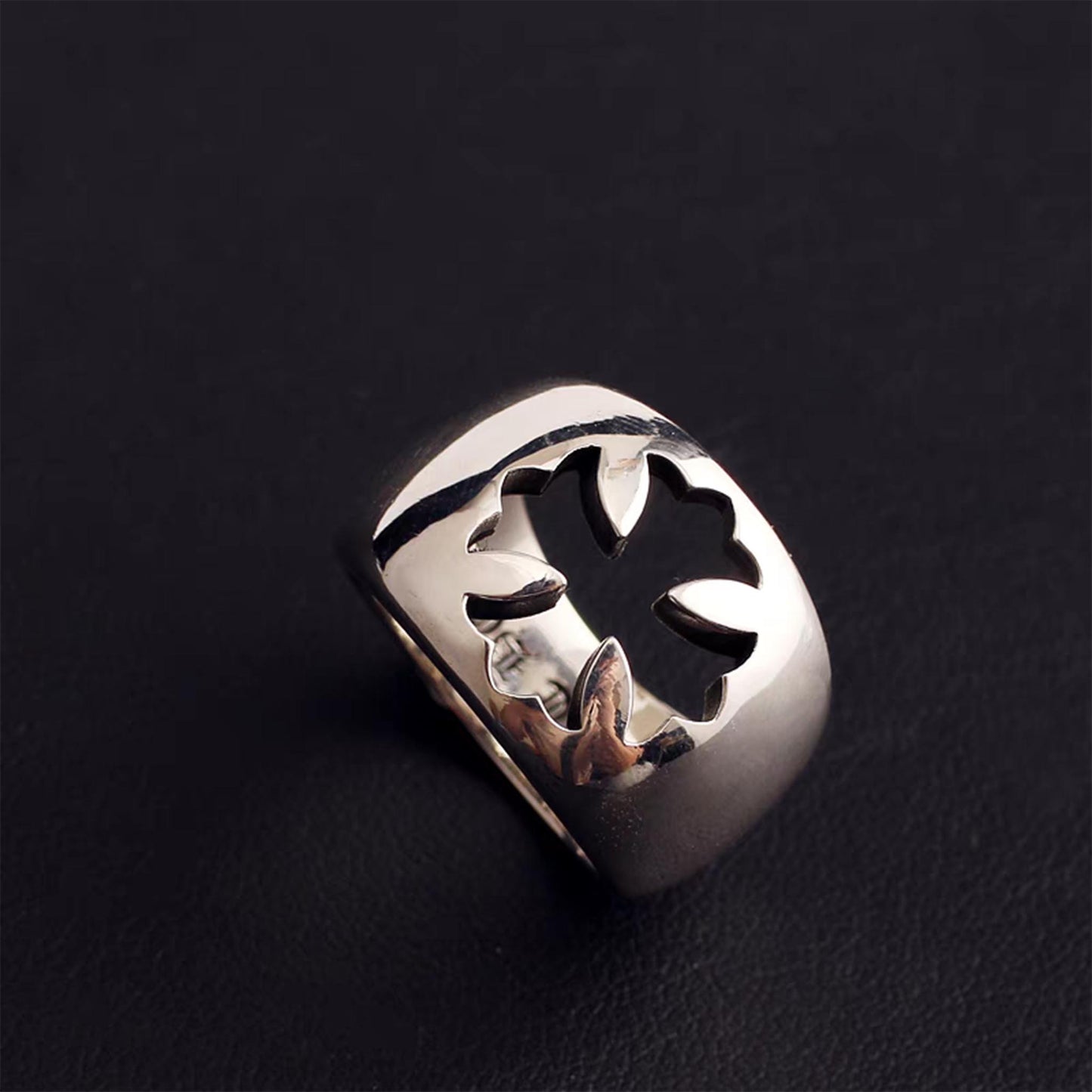 Chrome Hearts Large Hollow Cross Ring, Sterling Silver Punk Statement Rings
