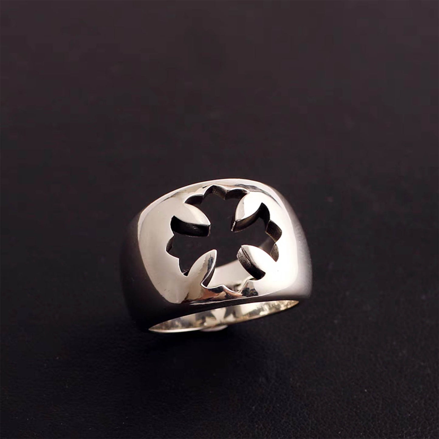 Chrome Hearts Large Hollow Cross Ring, Sterling Silver Punk Statement Rings