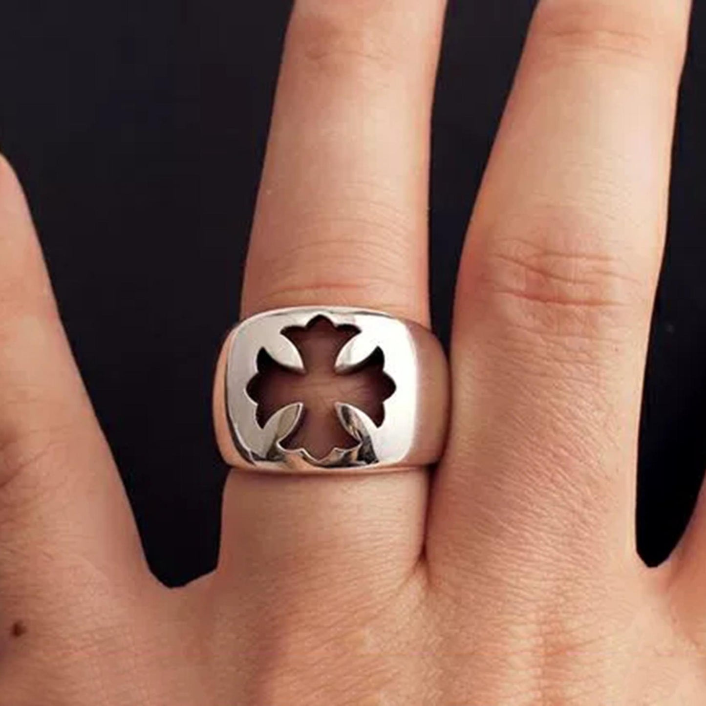 Chrome Hearts Large Hollow Cross Ring, Sterling Silver Punk Statement Rings