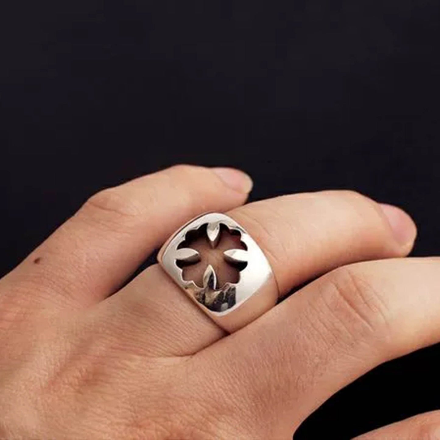 Chrome Hearts Large Hollow Cross Ring, Sterling Silver Punk Statement Rings