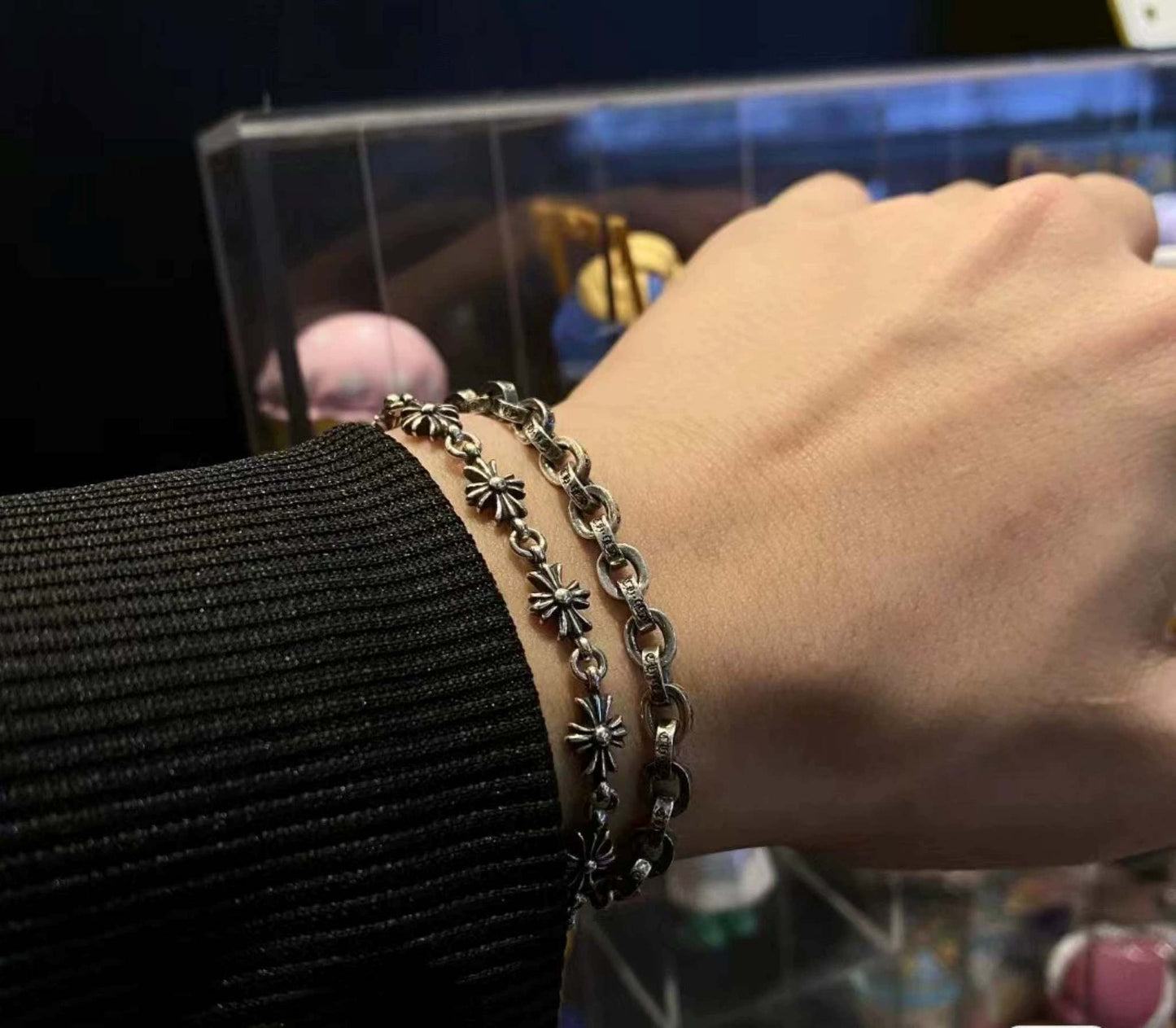 Chrome Hearts Letters Paper Chain Bracelet, Sterling Silver Punk Statement Bracelets