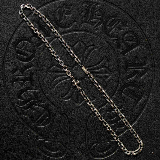 Chrome Hearts Cross Babyfat Charm with Paper Chain Necklace, 925 Silver Letters Chain Necklaces