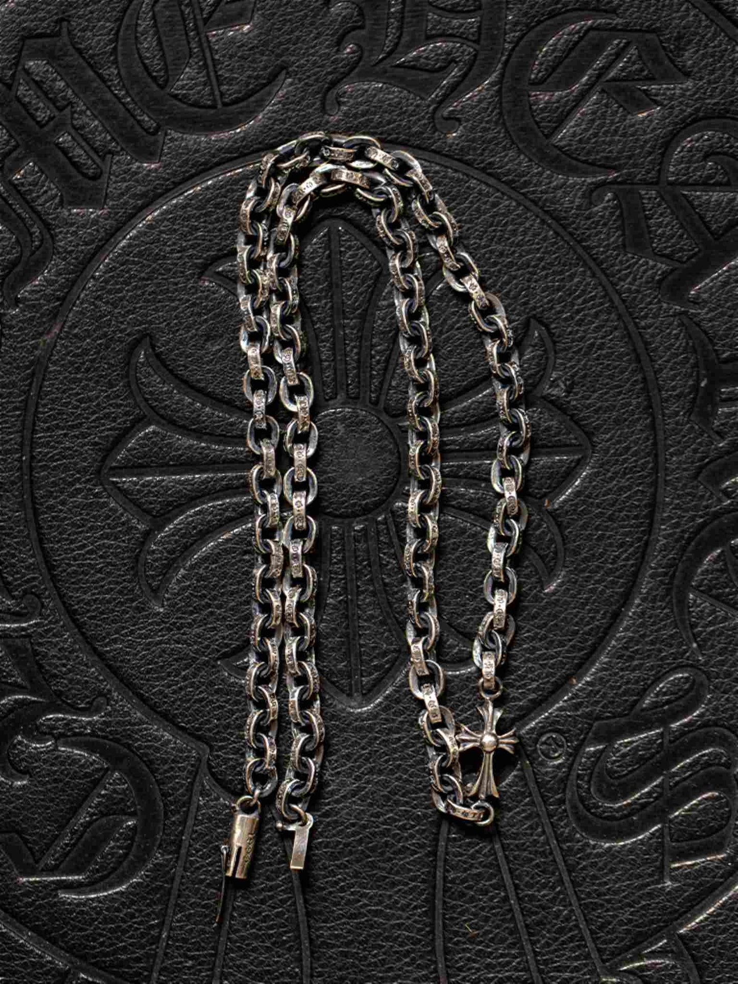 Chrome Hearts Cross Babyfat Charm with Paper Chain Necklace, 925 Silver Letters Chain Necklaces