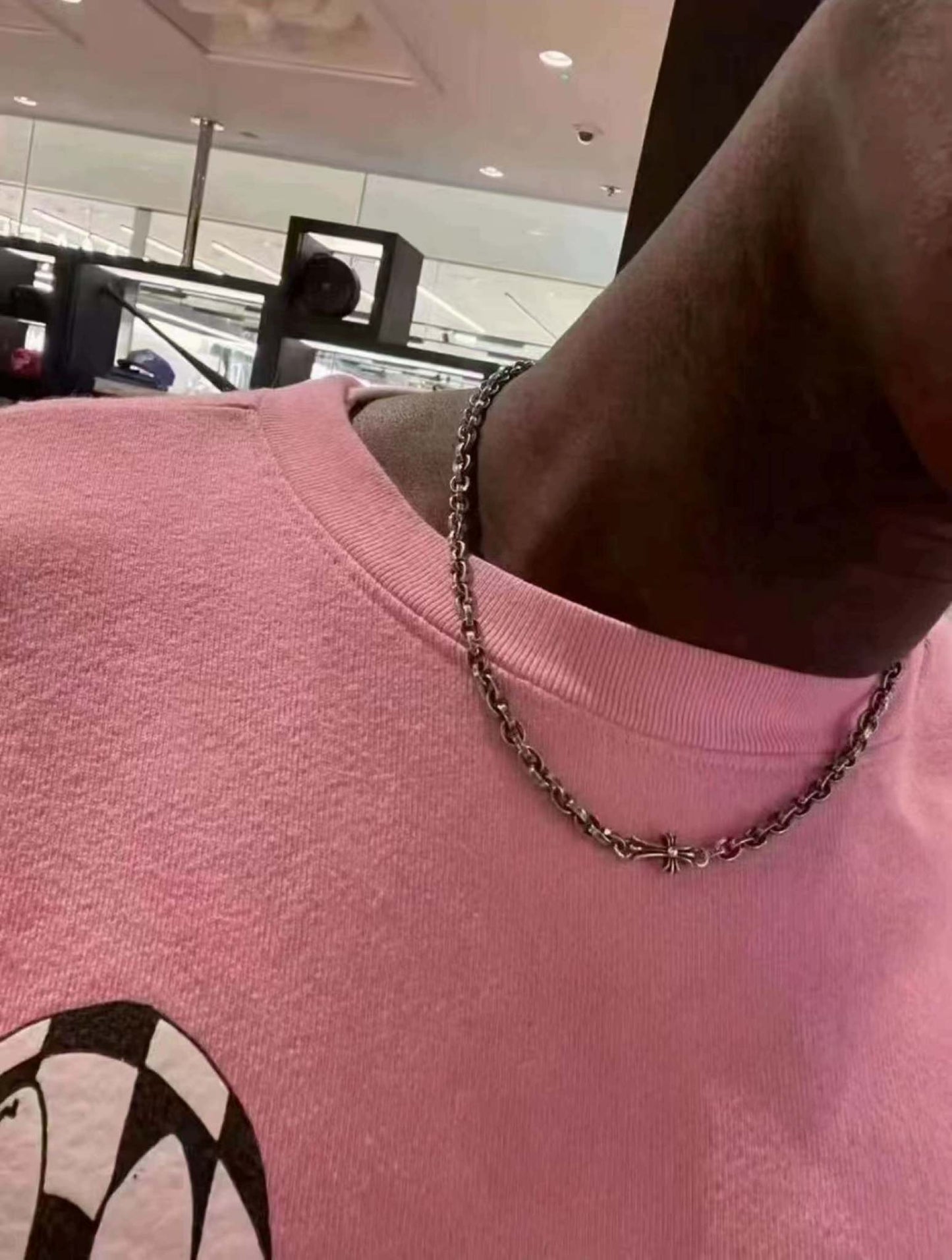 Chrome Hearts Cross Babyfat Charm with Paper Chain Necklace, 925 Silver Letters Chain Necklaces