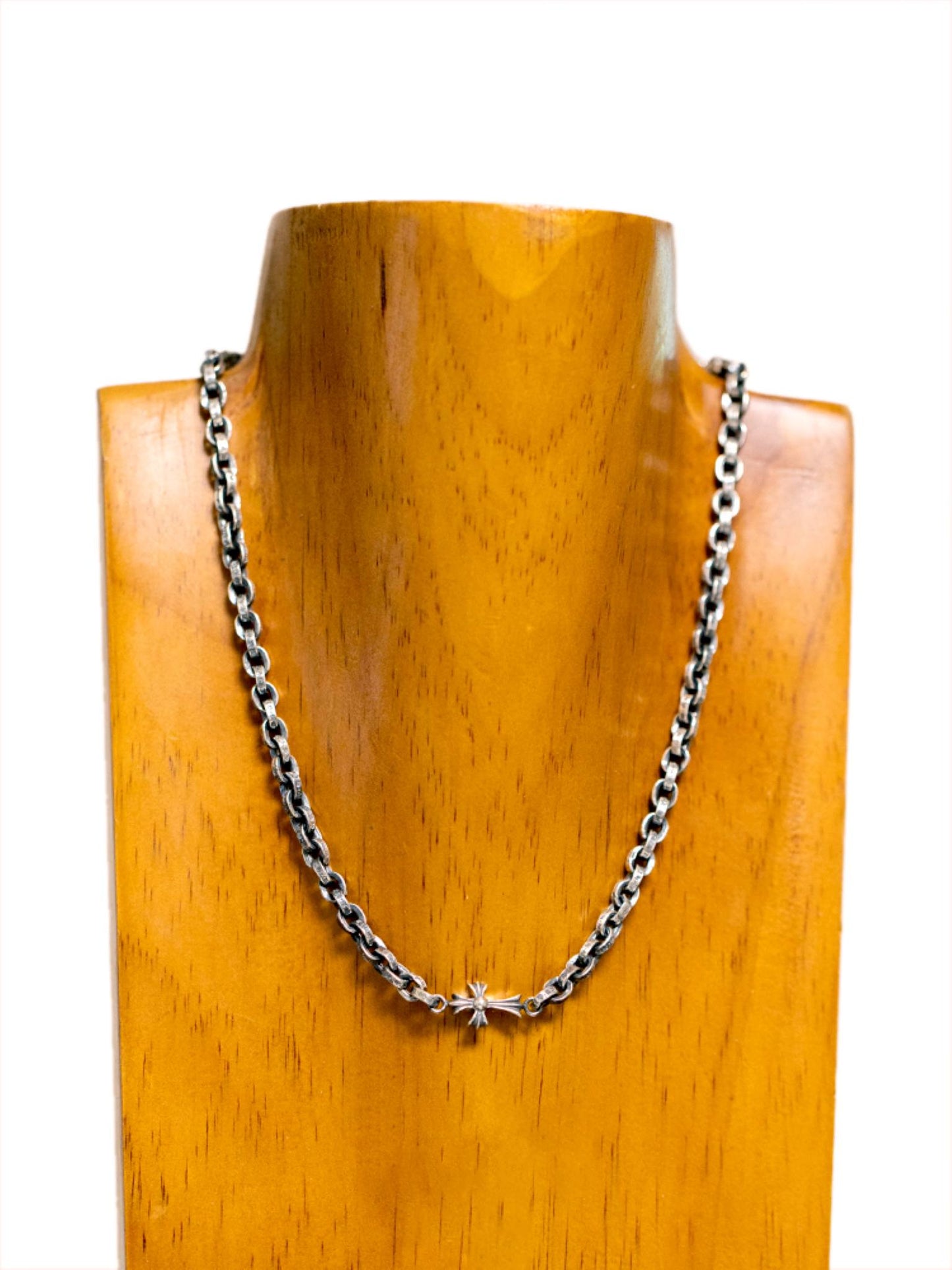 Chrome Hearts Cross Babyfat Charm with Paper Chain Necklace, 925 Silver Letters Chain Necklaces