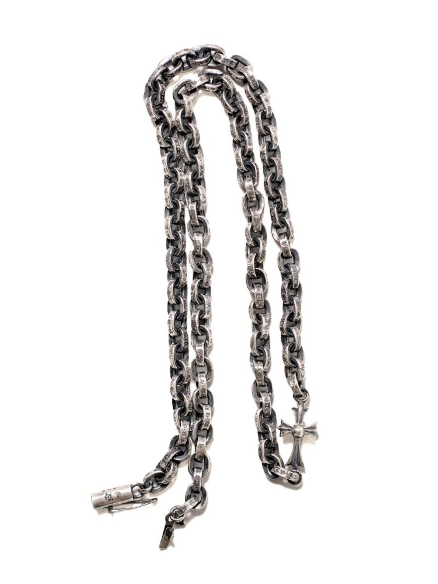 Chrome Hearts Cross Babyfat Charm with Paper Chain Necklace, 925 Silver Letters Chain Necklaces